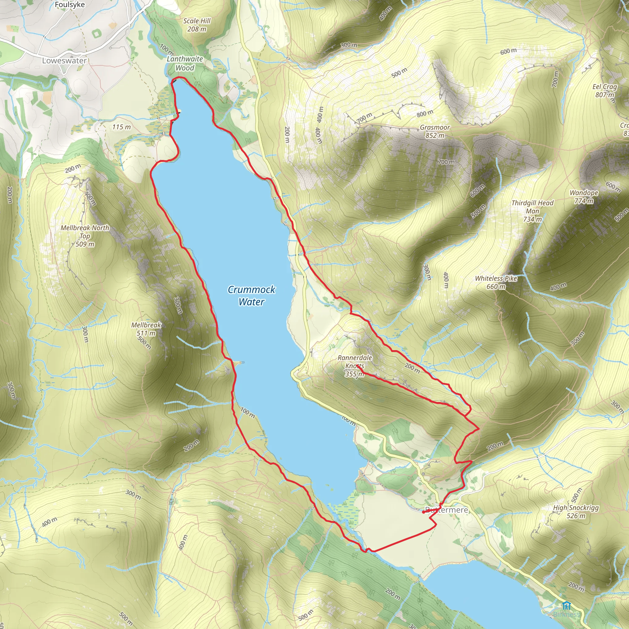 Rannerdale Knotts and Crummock Water Loop from Buttermere mobile static map