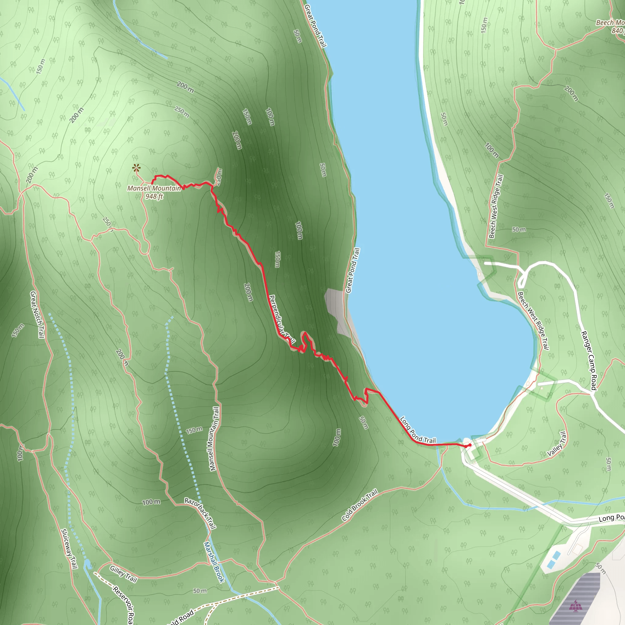 Perpendicular Trail via Long Pond Trail mobile static map