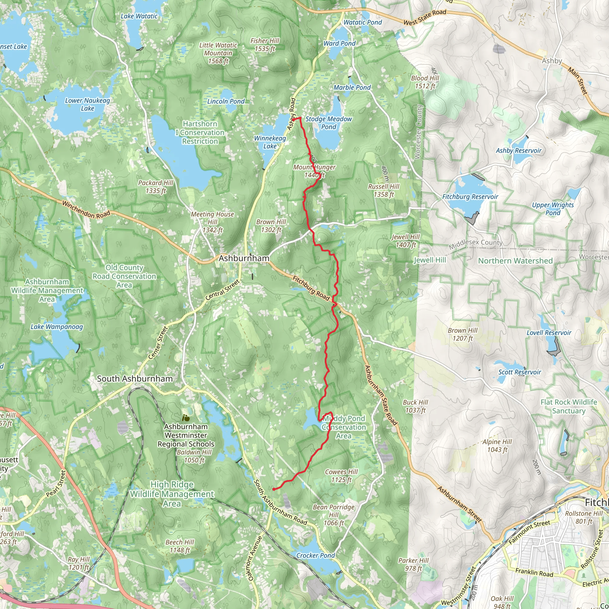 Muddy Pond and Wester State Forest via Midstate Trail mobile static map