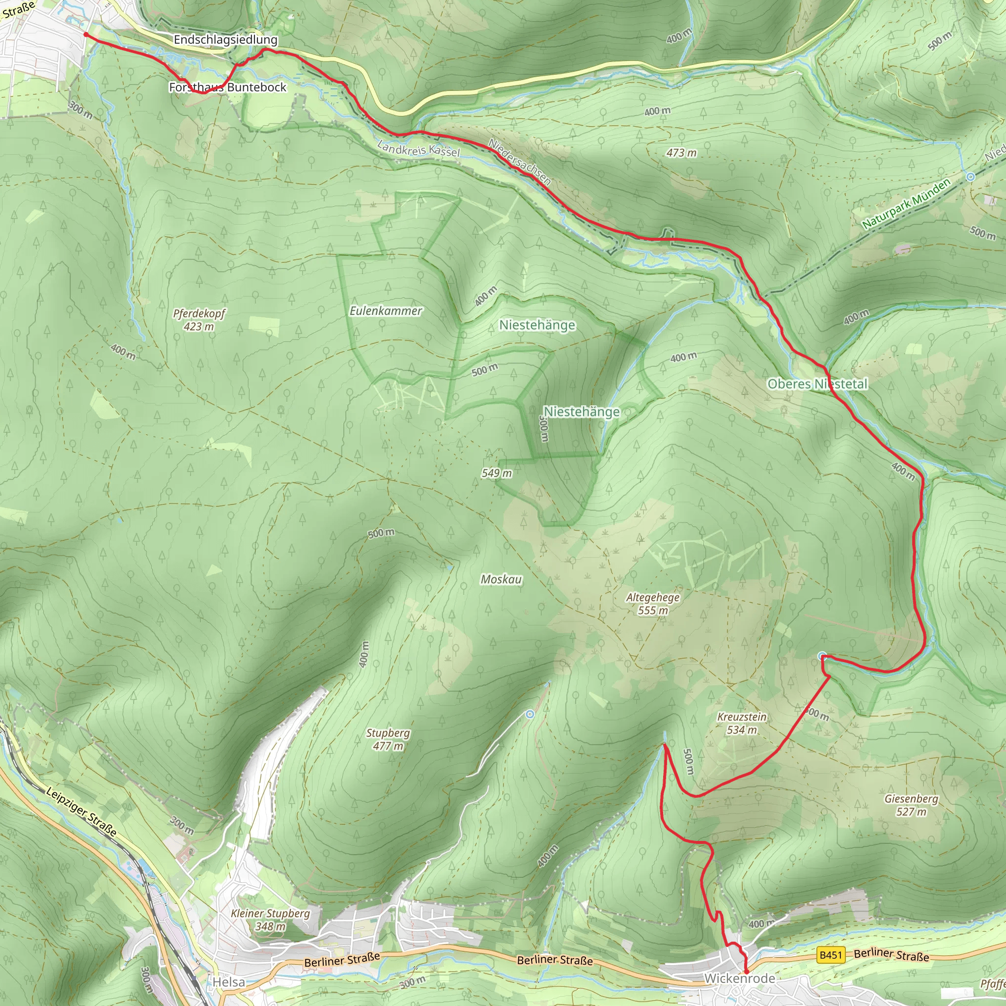 Wickenrode to Nieste Walk via Oberes Niestetal mobile static map