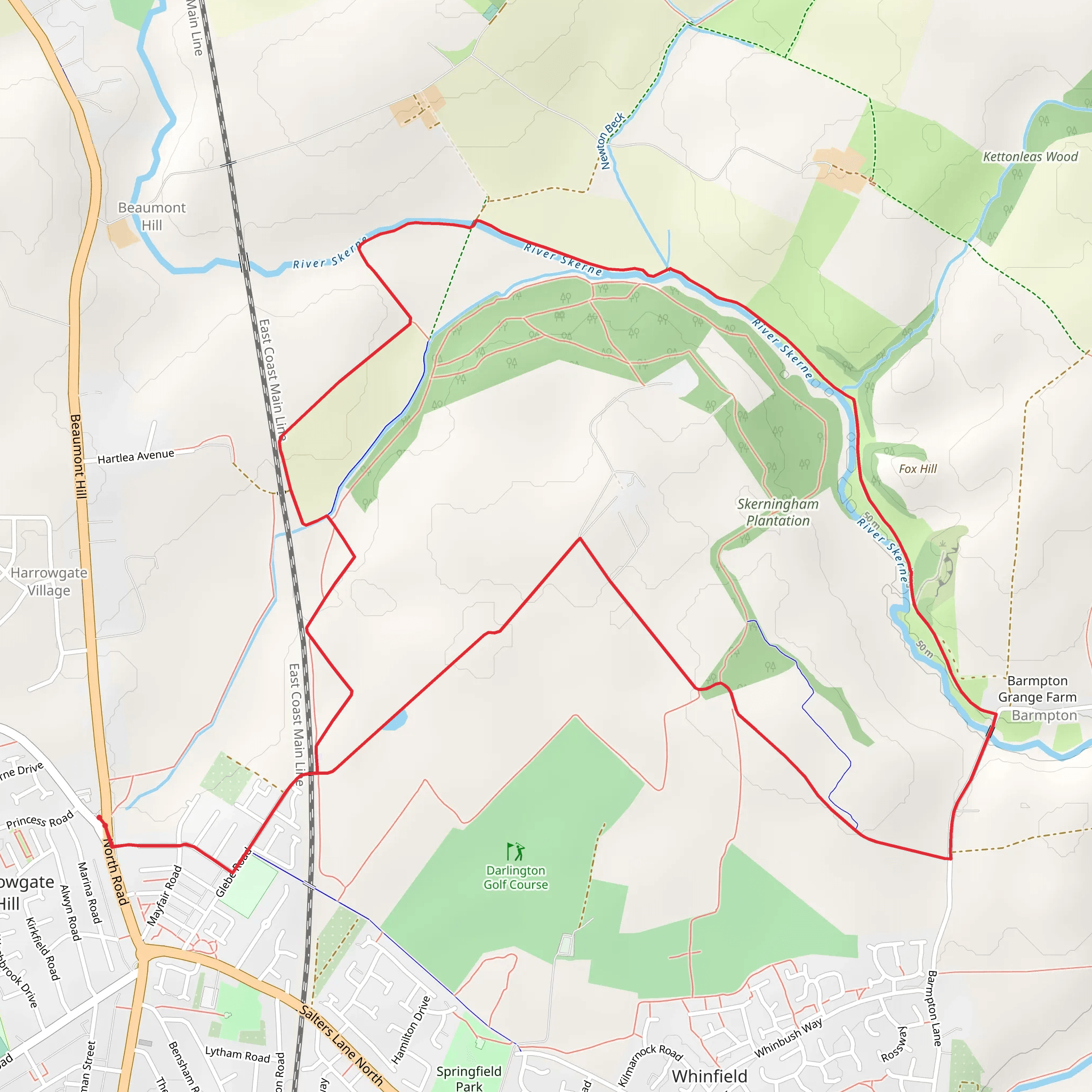 Skerningham Plantation Loop mobile static map