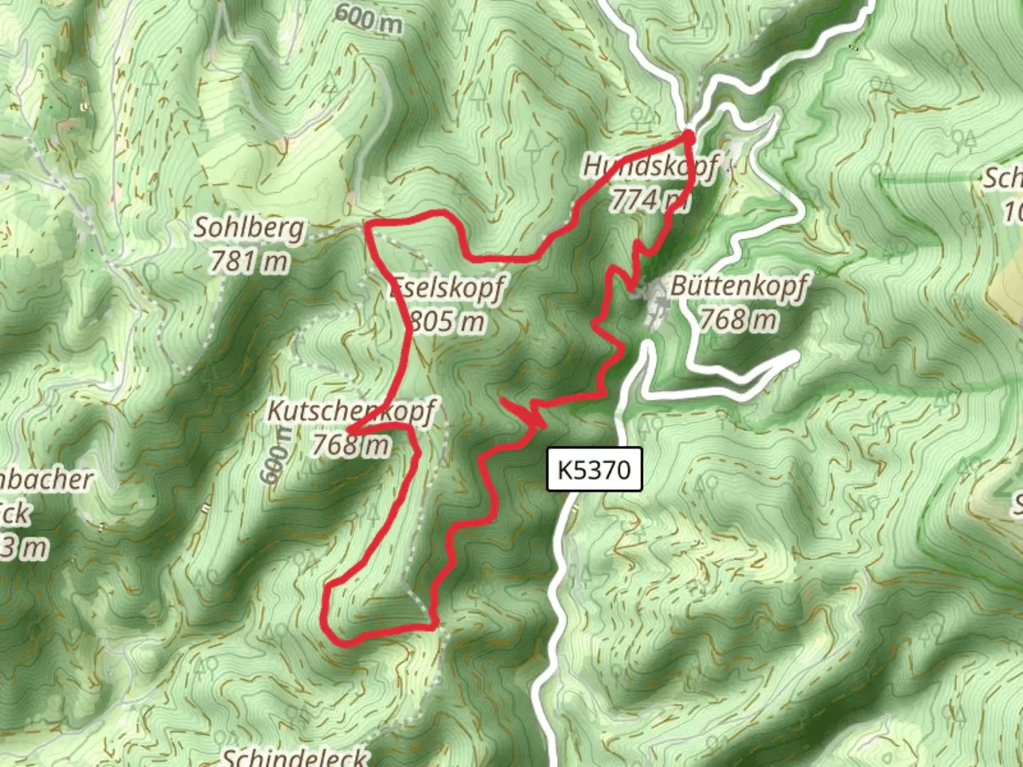 An image depicting the trail Kutschenkopf and Engelskanzel Loop and its surrounding area.