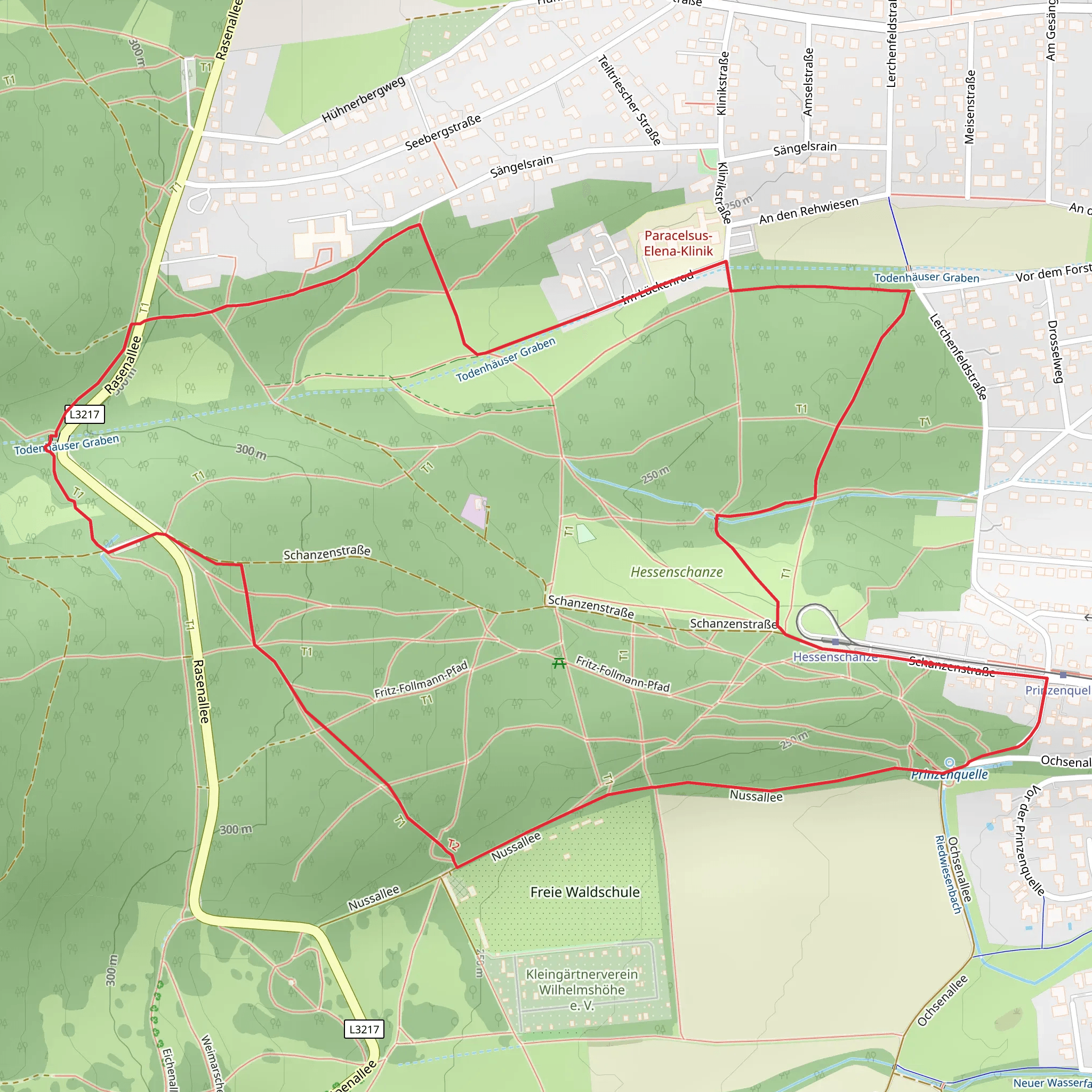Prinzenquelle Loop via Walderlebnispfad Hessenschanze mobile static map