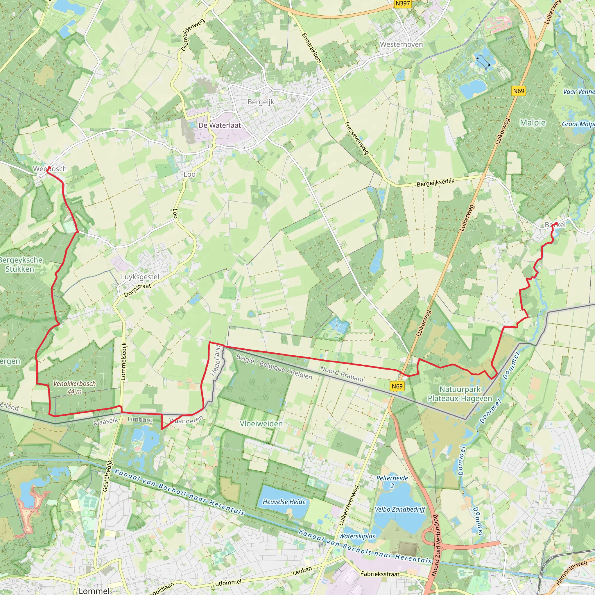 Weebosch to Borkel via Dommel Wandeling mobile static map