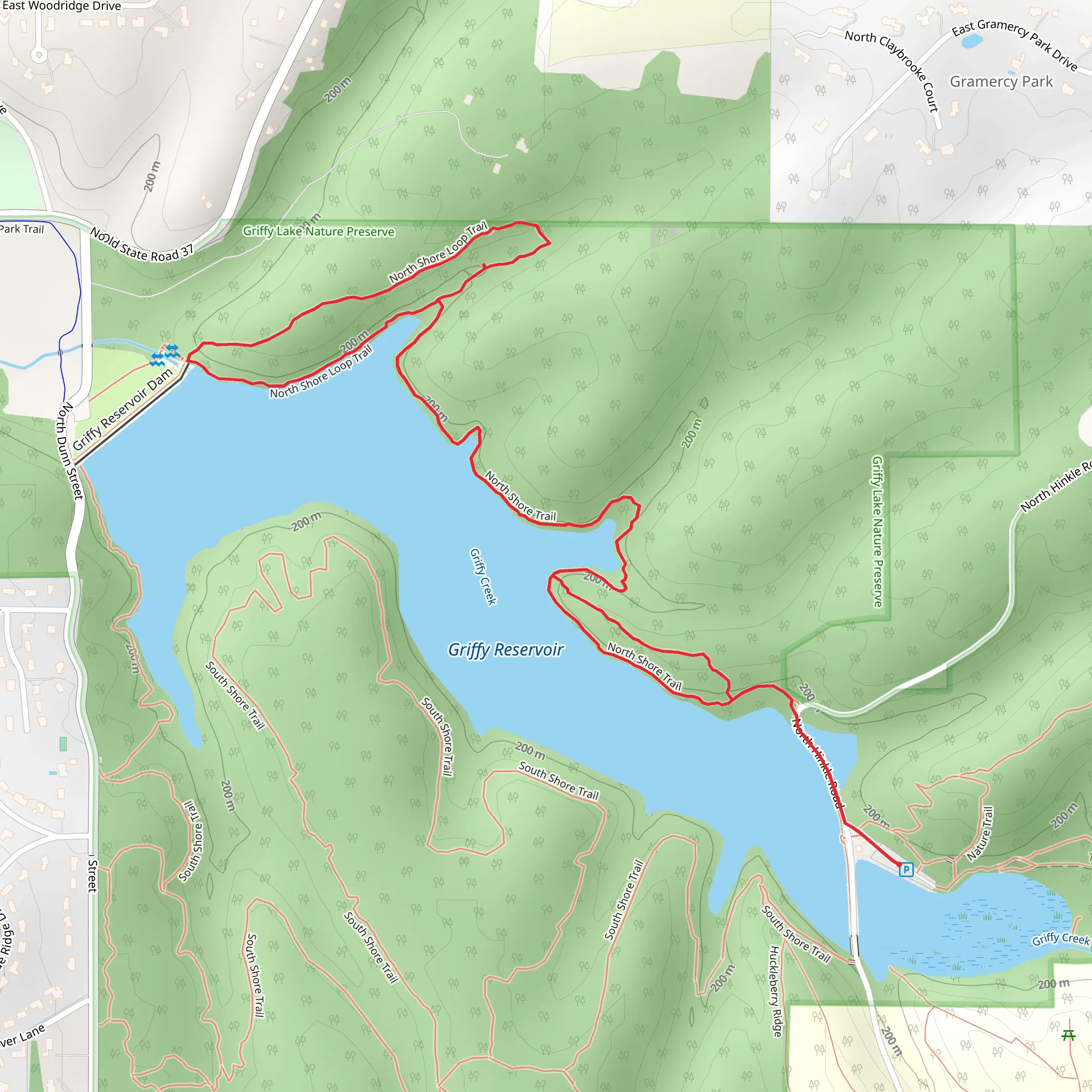 North Shore Loop Trail - Griffy Reservoir mobile static map