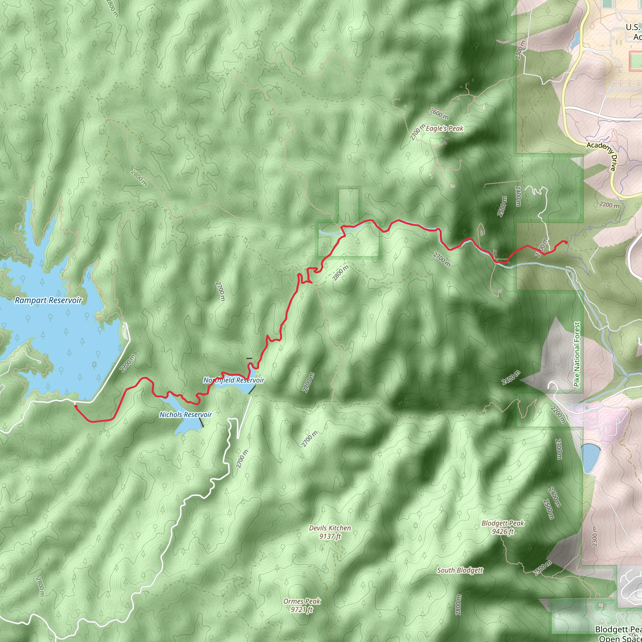 Northfield Reservoir and Nichols Reservoir via Stanley Creek Trail mobile static map