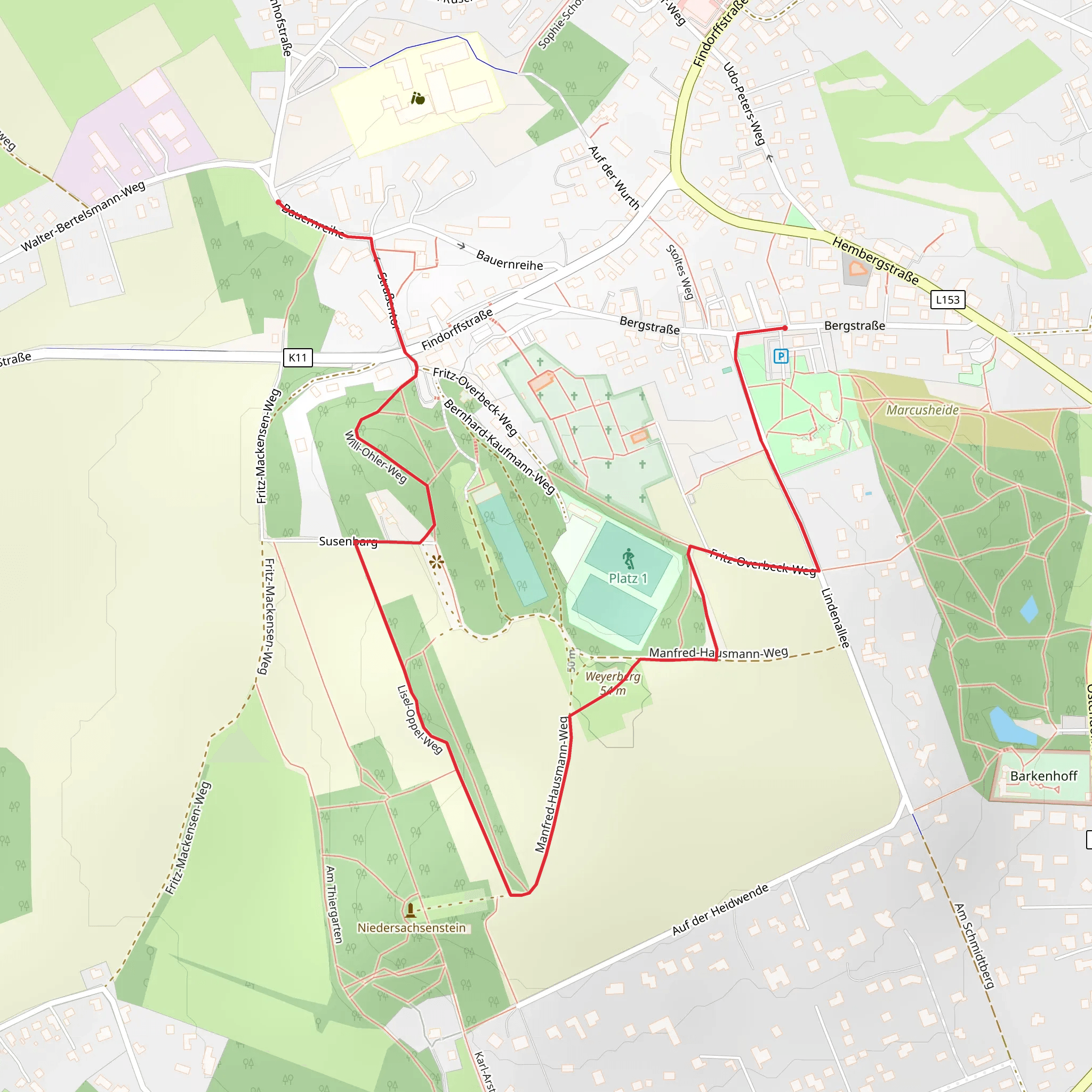 Lindenallee, Weyerberg Hill and Willi-Ohler-Weg Walk mobile static map
