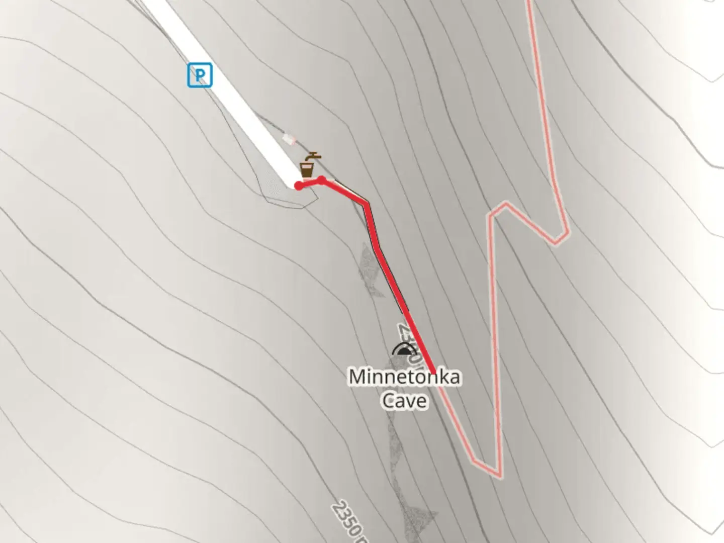An image depicting the trail Minnetonka Cave and its surrounding area.