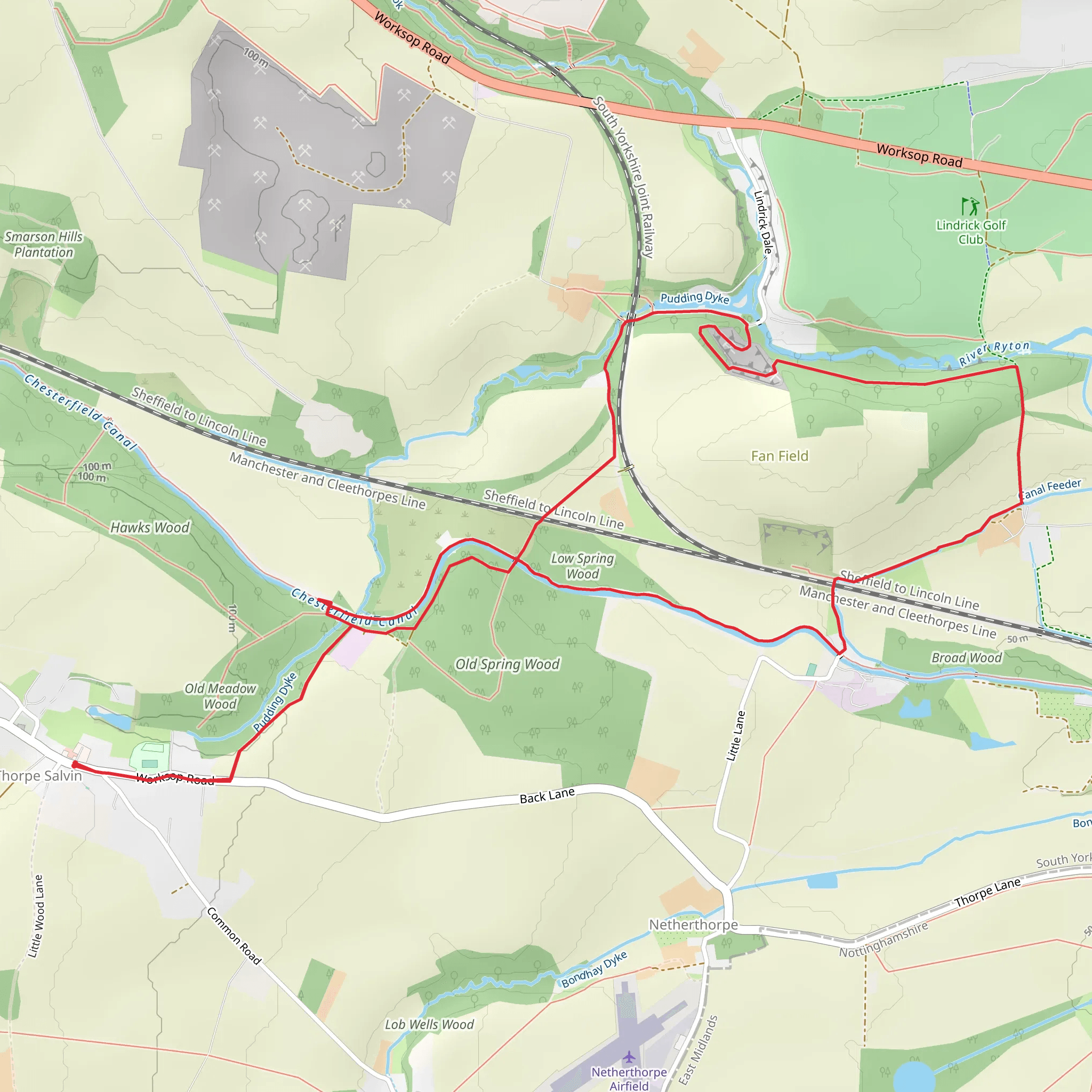 Old Meadow Wood, Low Spring Wood and Pudding Dyke Loop mobile static map