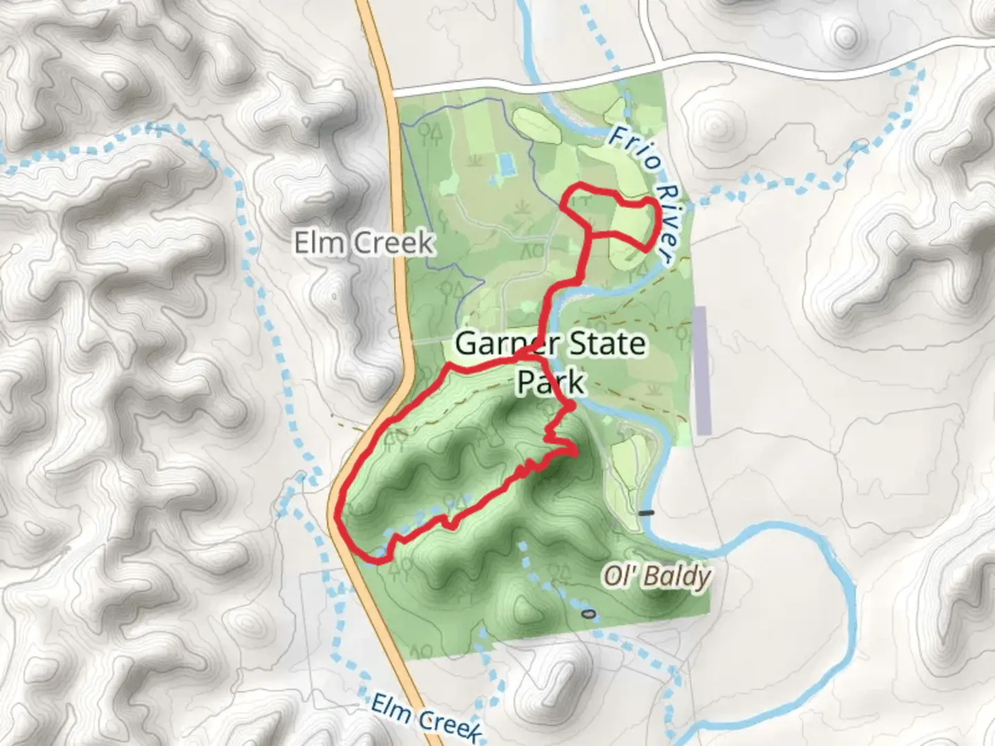 An image depicting the trail Garner State park Loop and its surrounding area.
