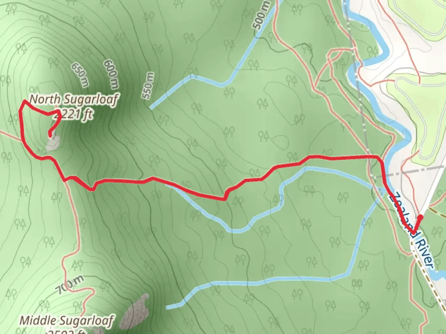 An image depicting the trail North Sugarloaf via Sugarloaf Trail and its surrounding area.