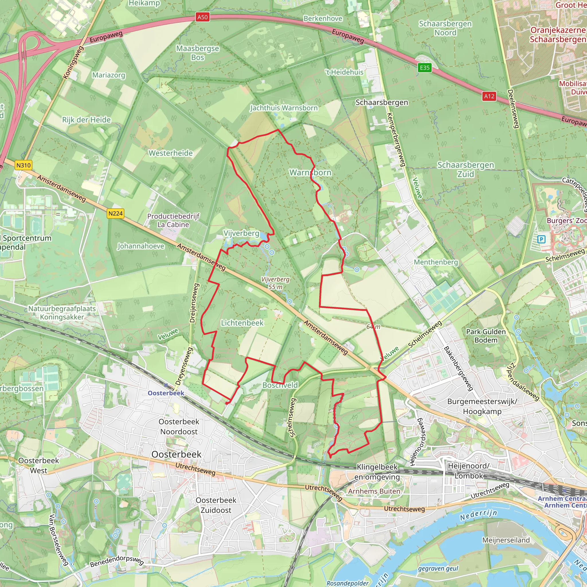 Lichtenboek, Vijverberg and Mariendaal Loop mobile static map