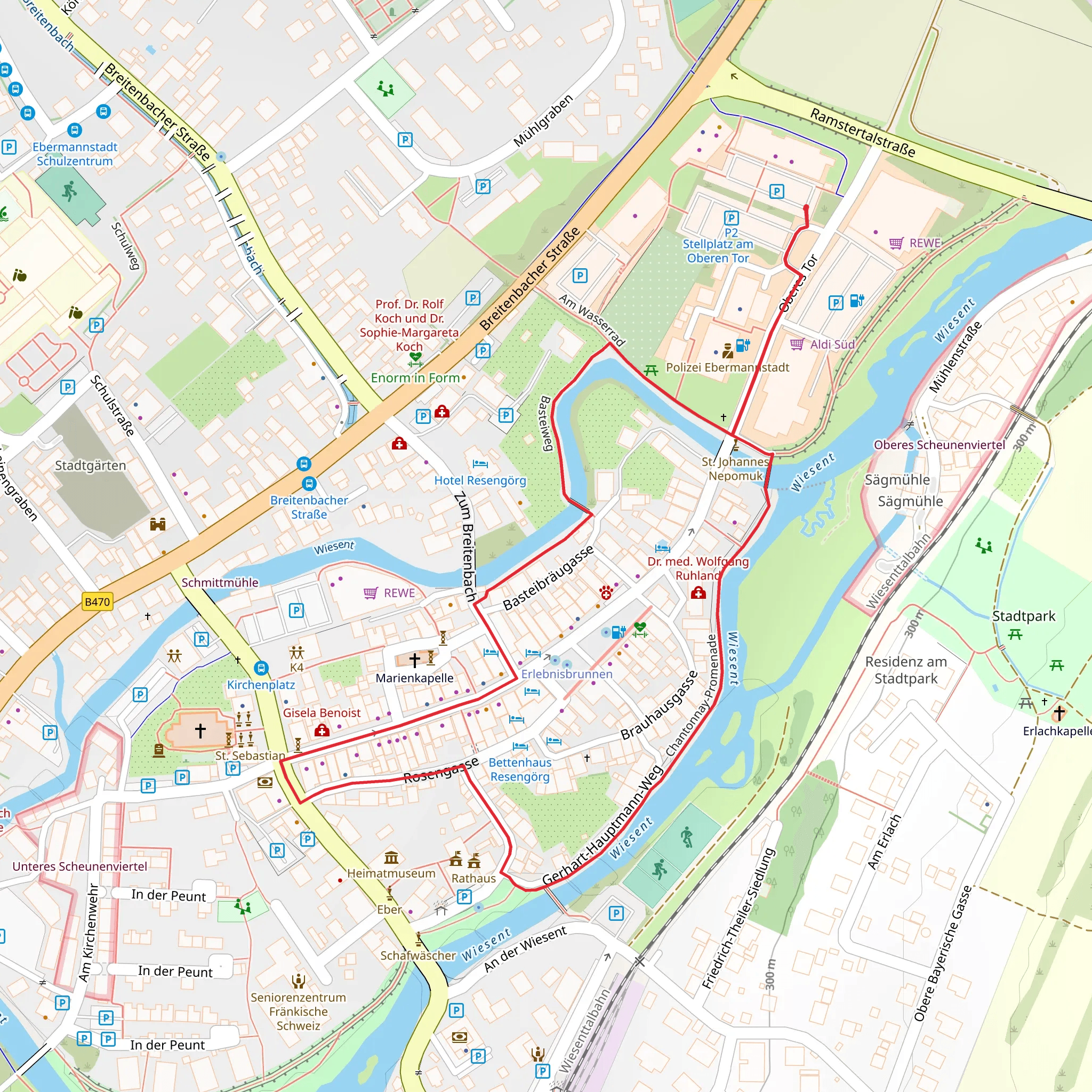 Wiesent via Lauferlebnis Frankische Schweiz mobile static map