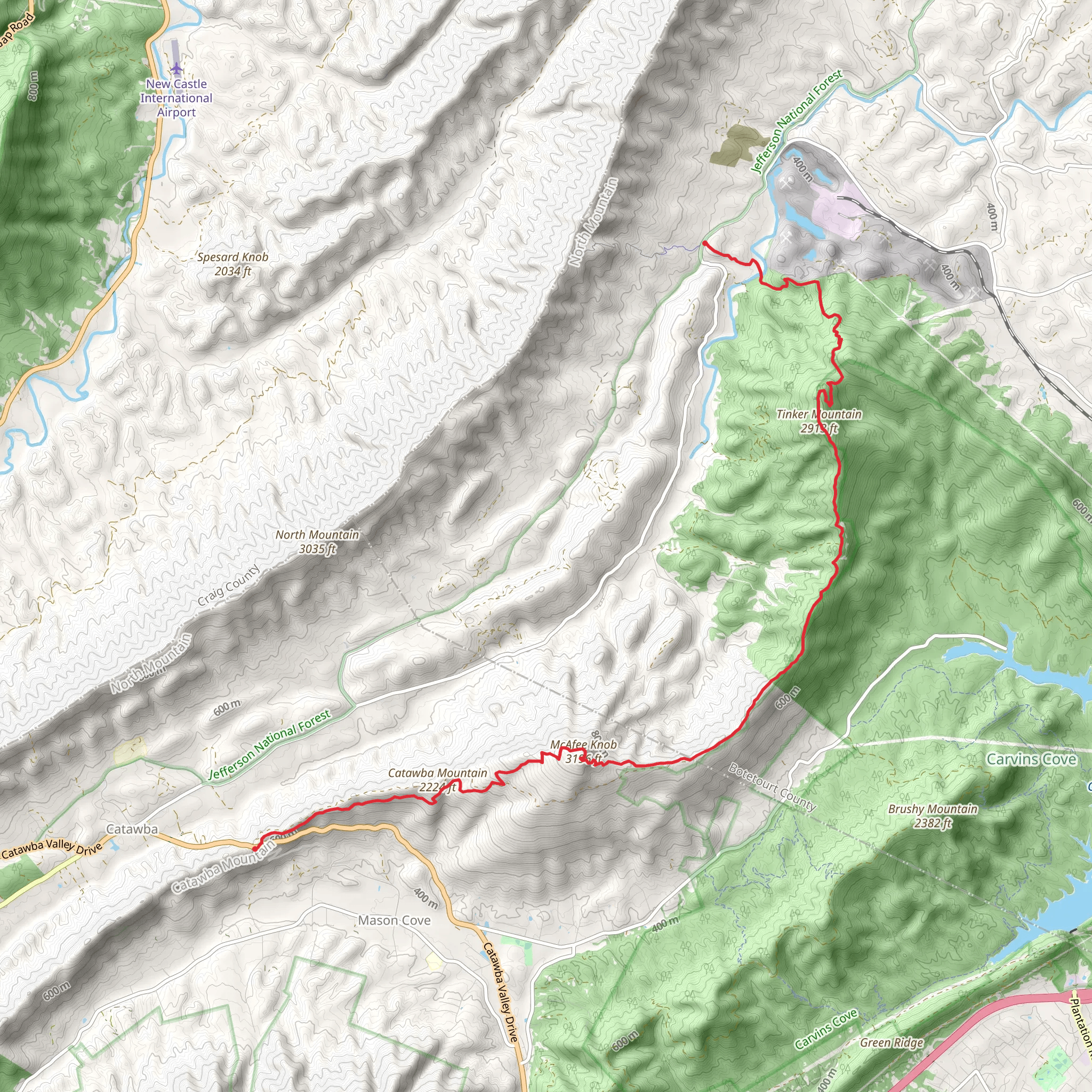 Appalachian, Tinker Mountain and Andy Layne Trail mobile static map