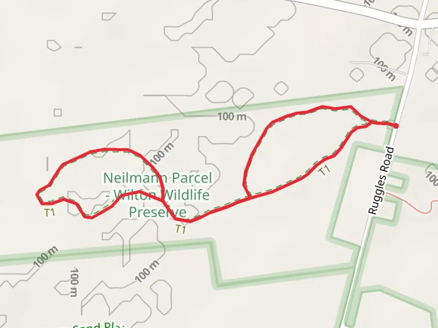 An image depicting the trail Ruggles Road West Loop Trail and its surrounding area.