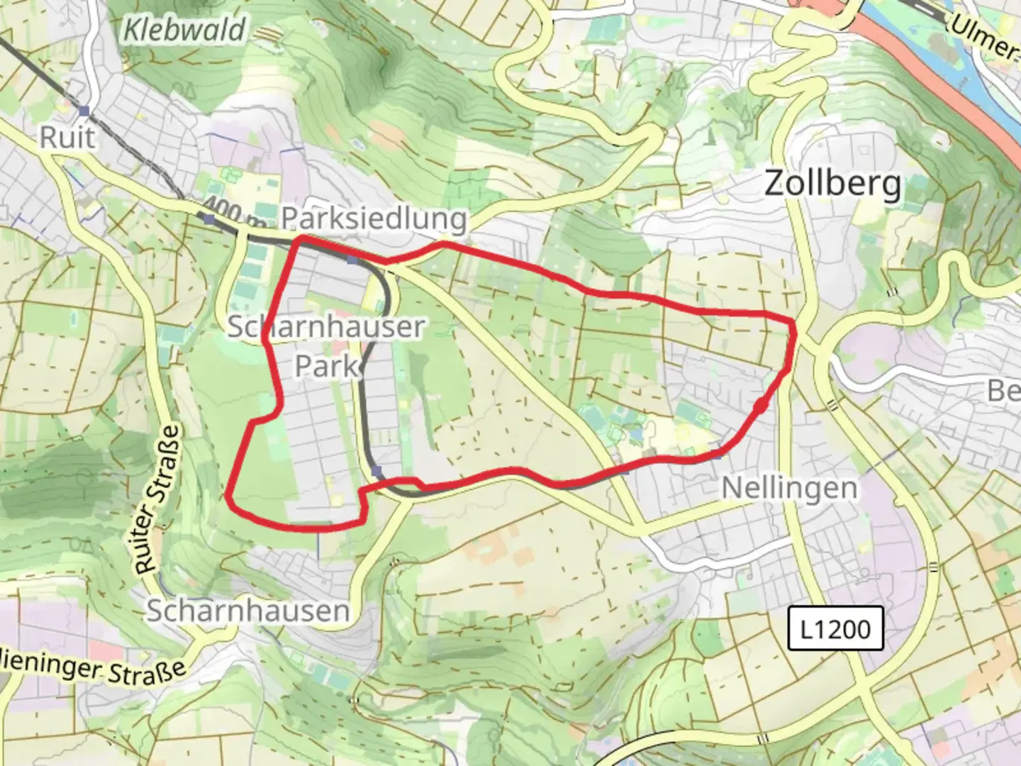 An image depicting the trail Scharnhauser Park Loop and its surrounding area.