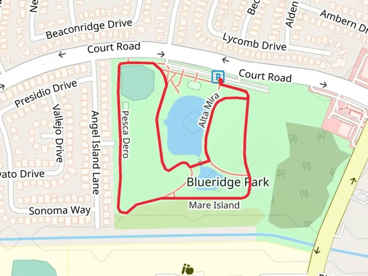 An image depicting the trail Blueridge Park Loop and its surrounding area.