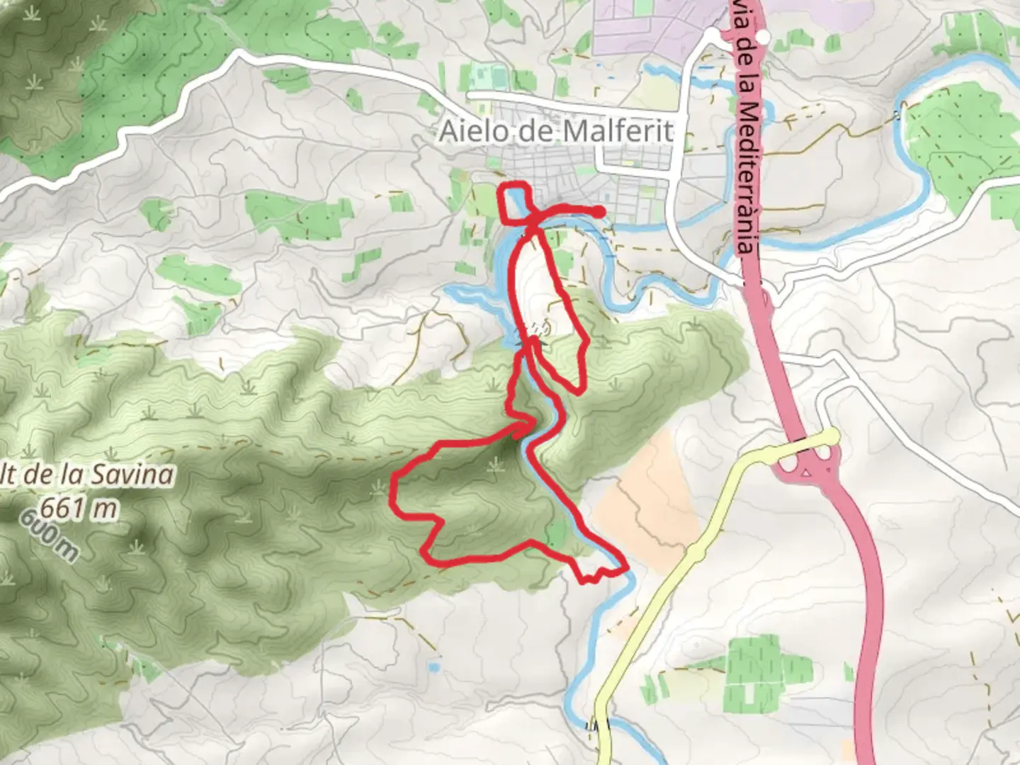An image depicting the trail Path of the Barranc de la Fosc PR CV 435 and its surrounding area.