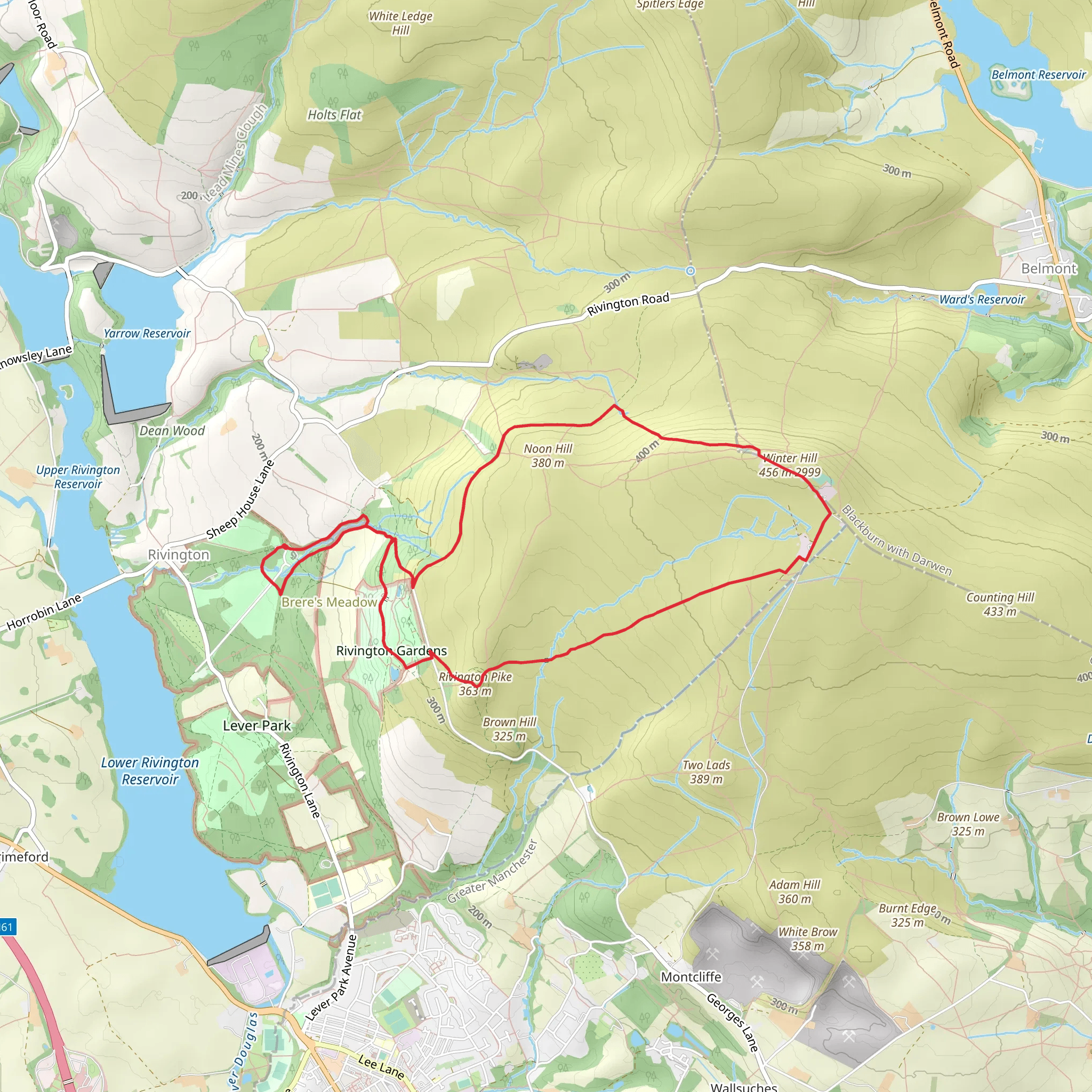 Winter Hill and Rivington Pike Loop mobile static map