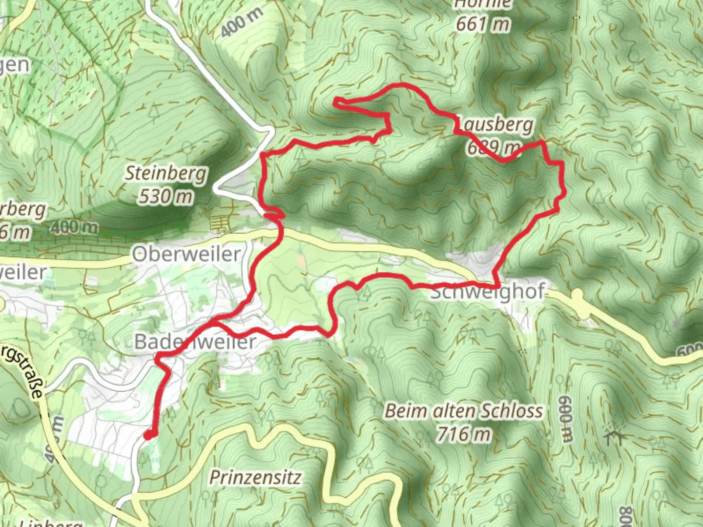 An image depicting the trail Lausbergweg and Holderweg Loop and its surrounding area.