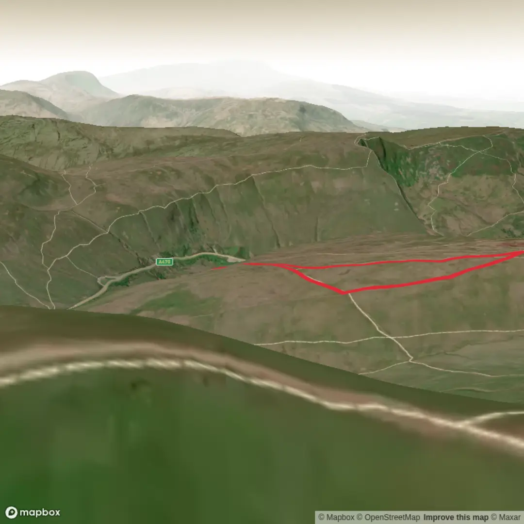 An image depicting the trail Y Gryn 619m Spot Height & 610m Ring contour and its surrounding area.