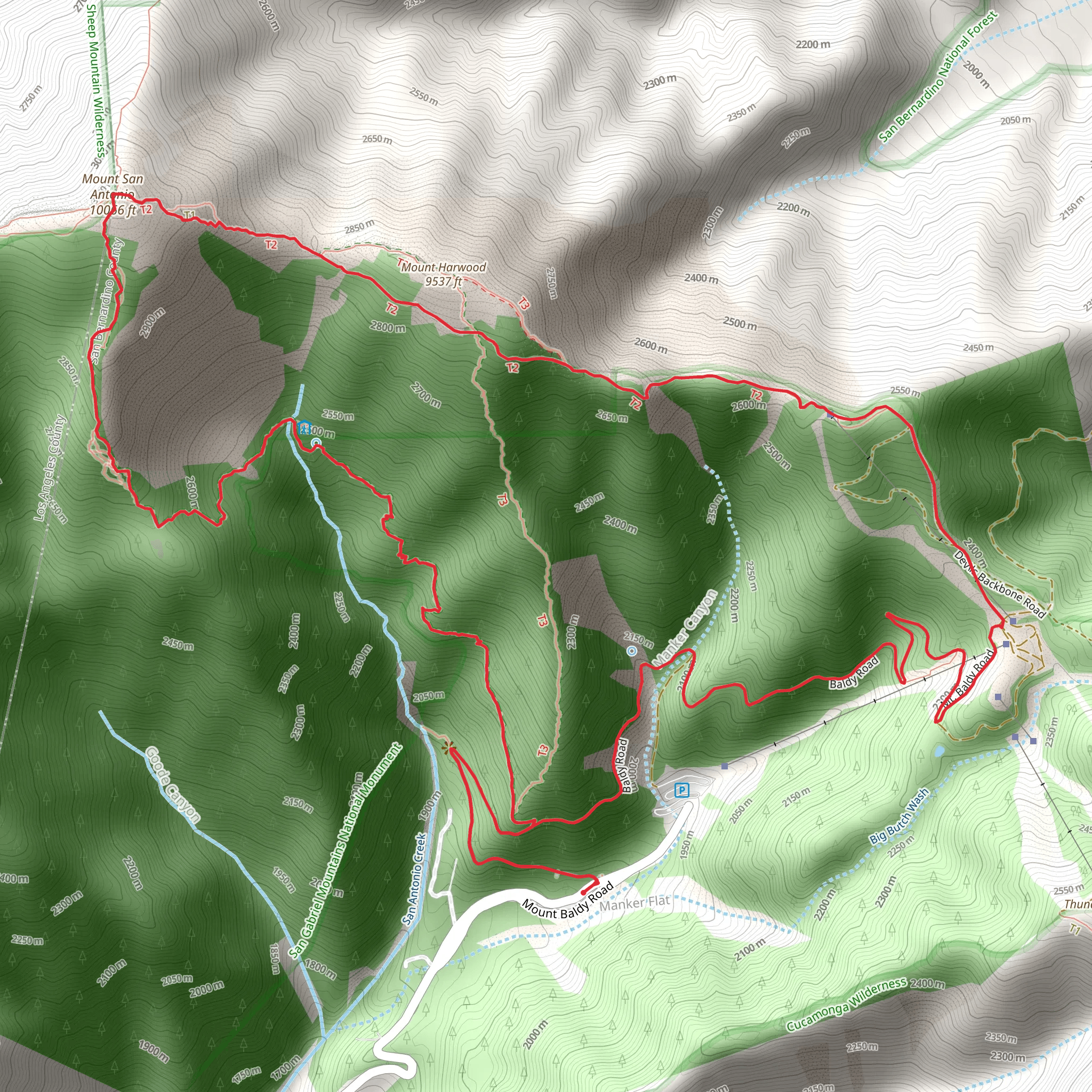Mount San Antonio Loop via Baldy Bowl Trail mobile static map