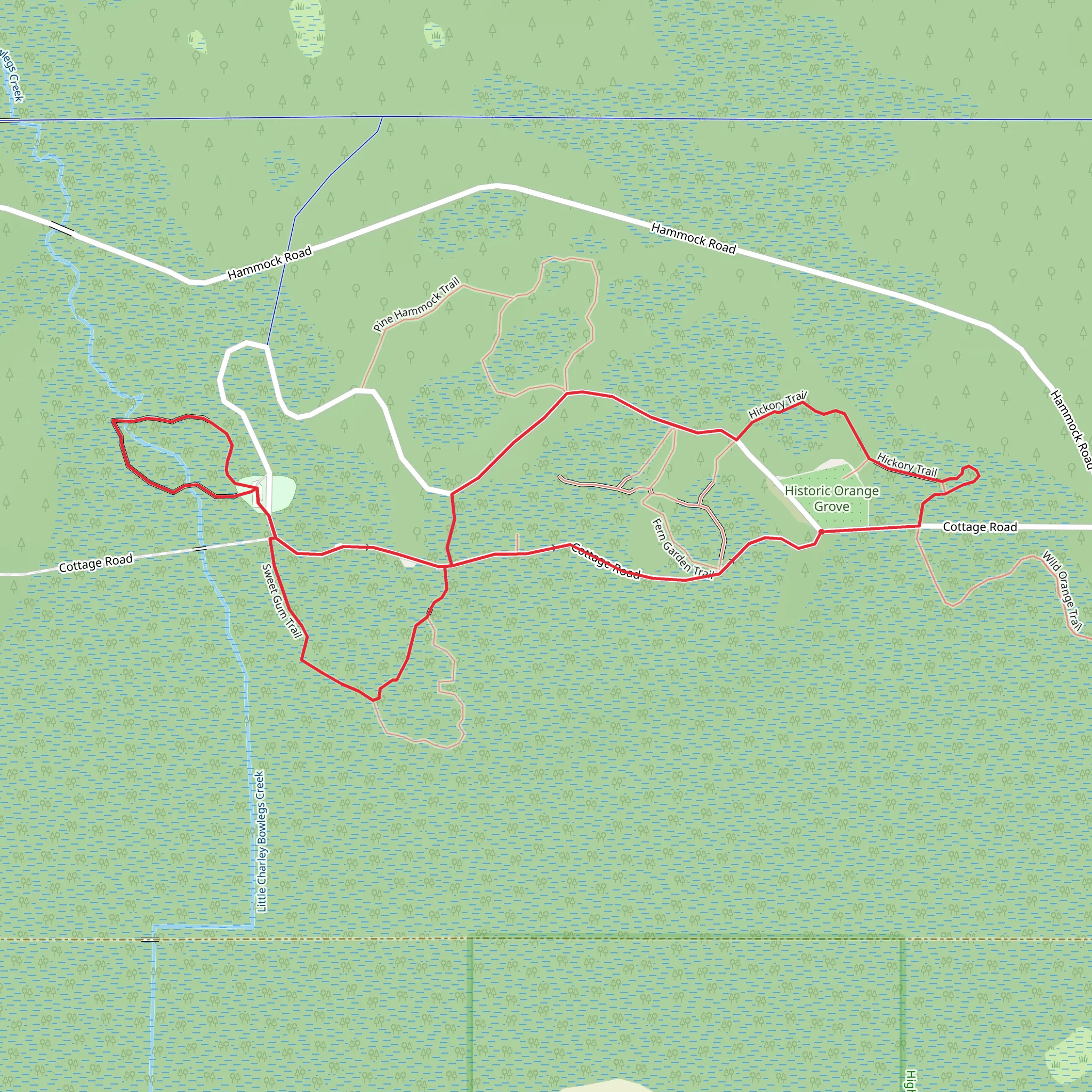 Hickory, Cypress Swamp and Sweet Gum Loop Trail mobile static map