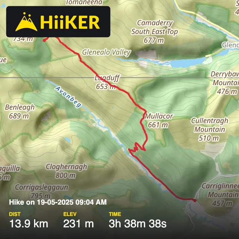 A map preview of the recording Hike on 18-05-2025 09:04 AM.