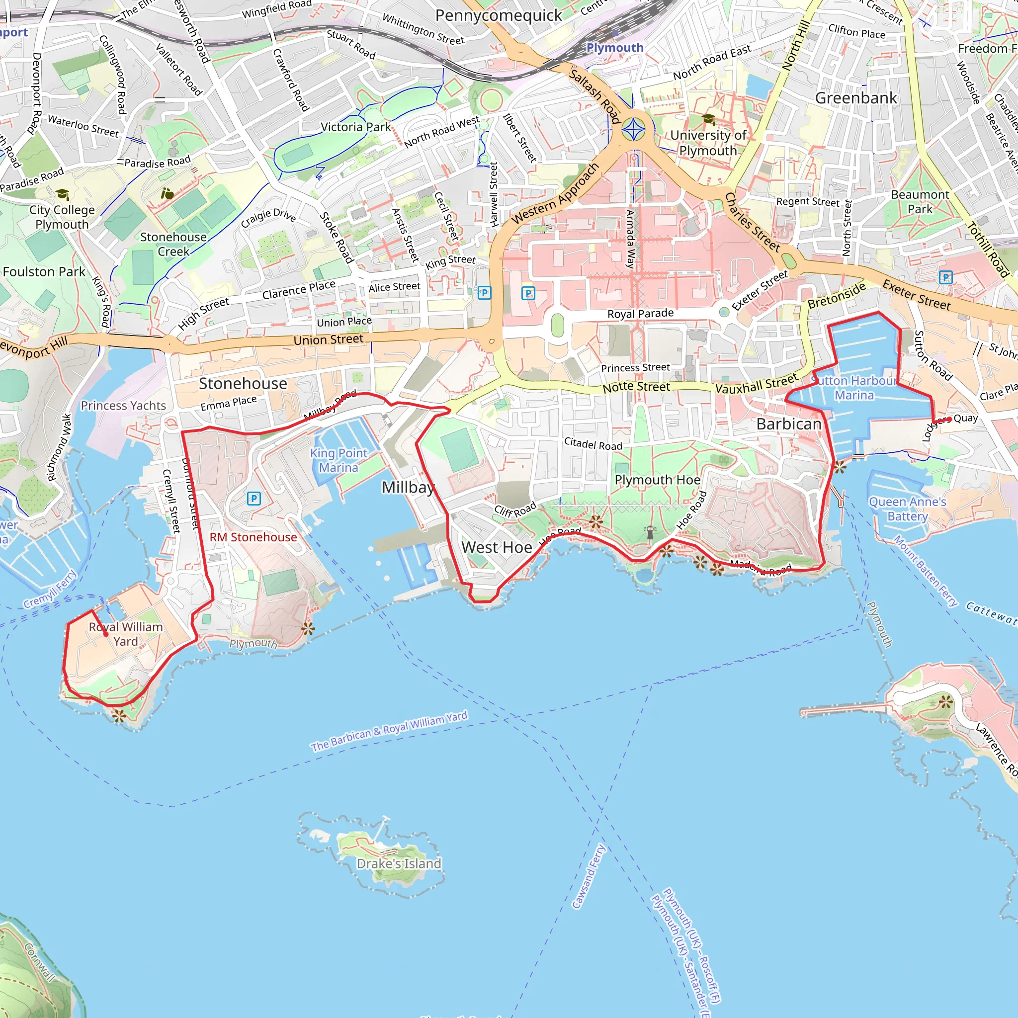 Sutton Harbour to Royal William Yard Walk mobile static map