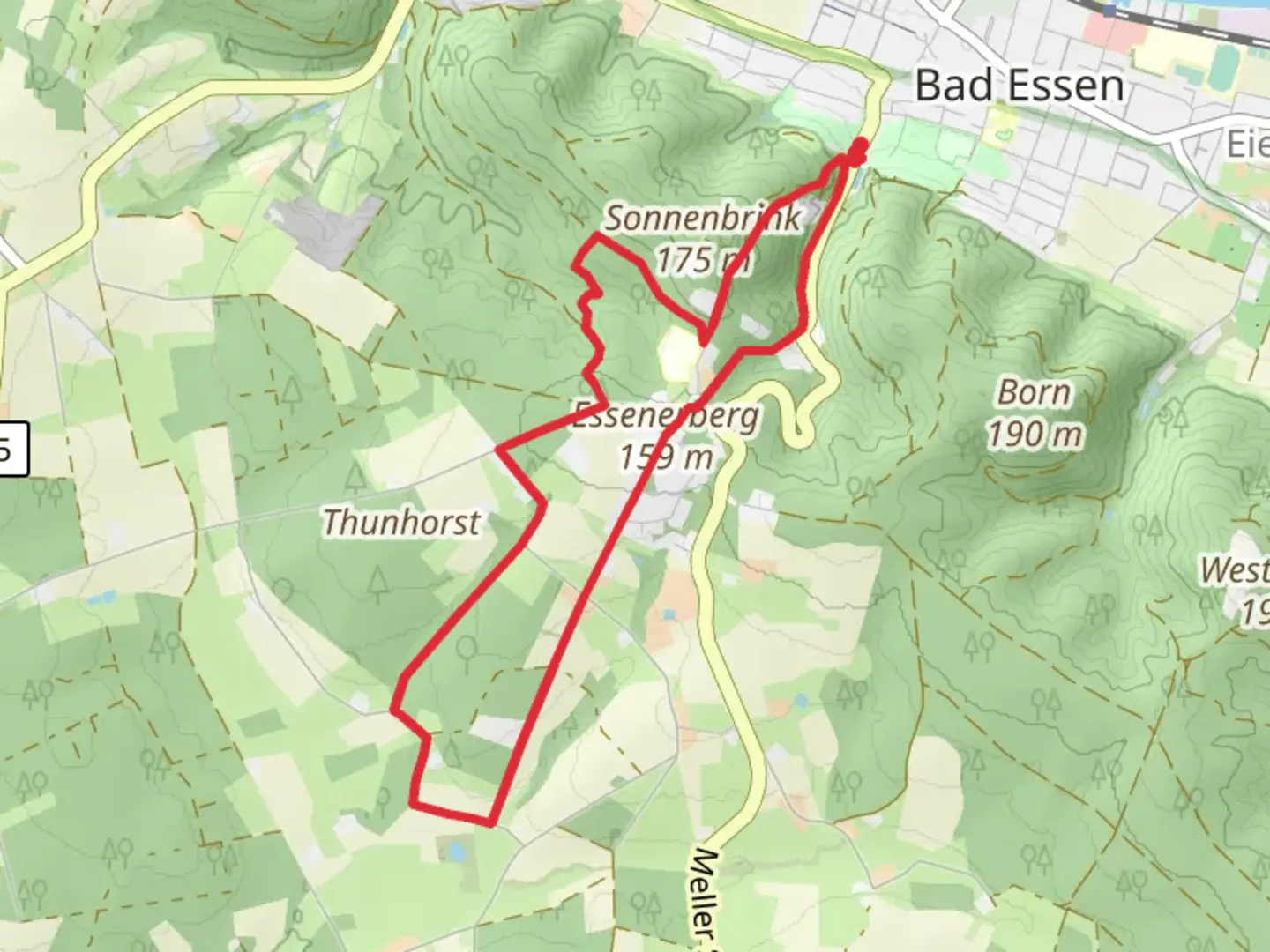 An image depicting the trail Rundweg Bad Essen 2 and 5 and its surrounding area.