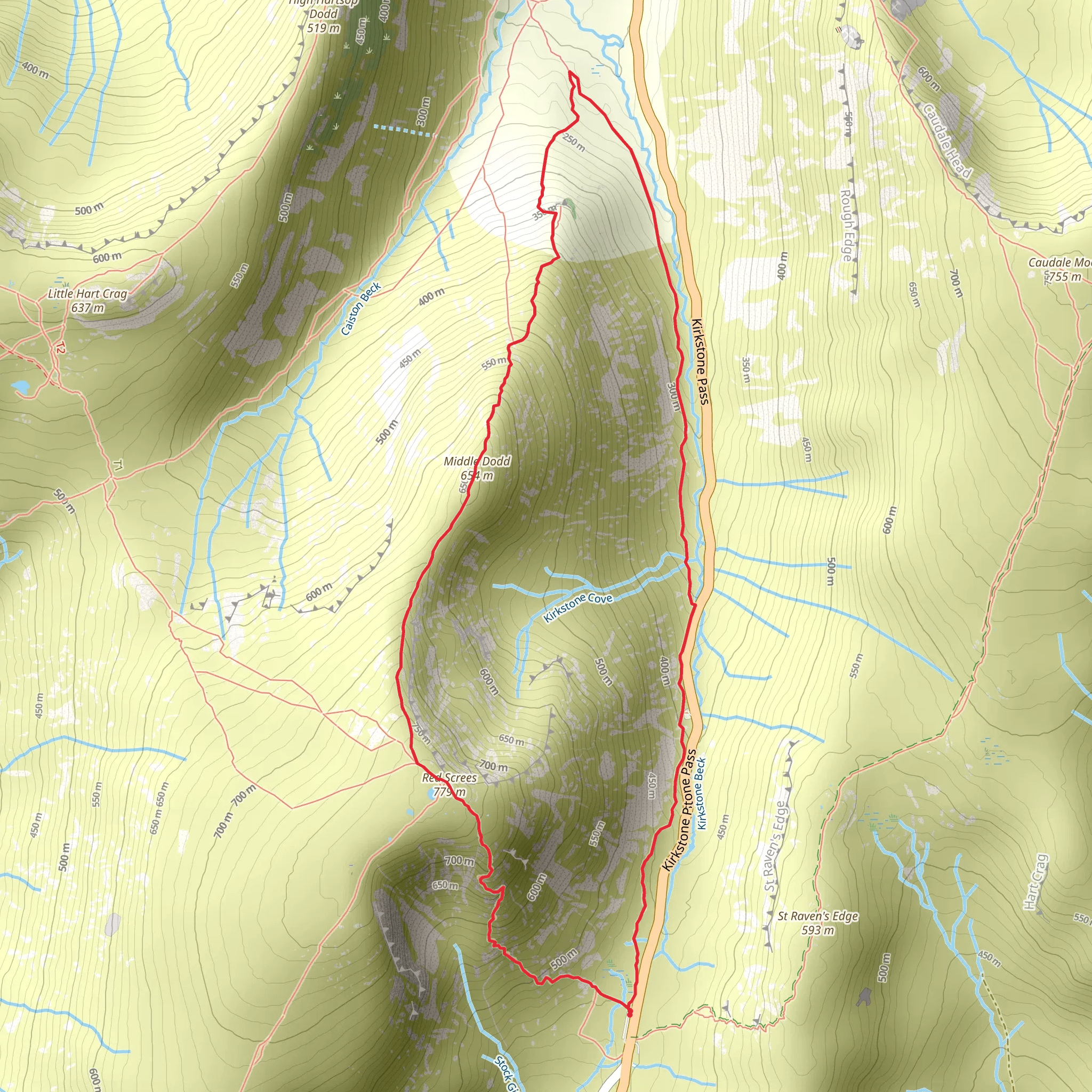 Red Screes, Middle Dodd and Kirk Stone Loop mobile static map