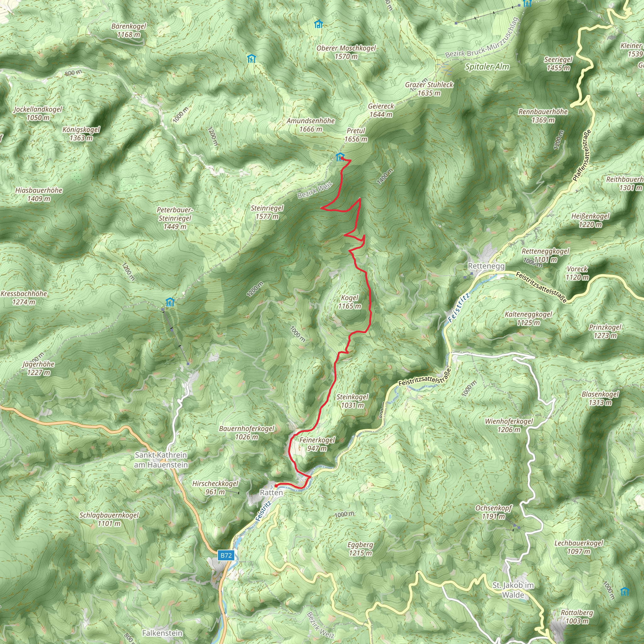 Ratten to Roseggerhaus Hike mobile static map