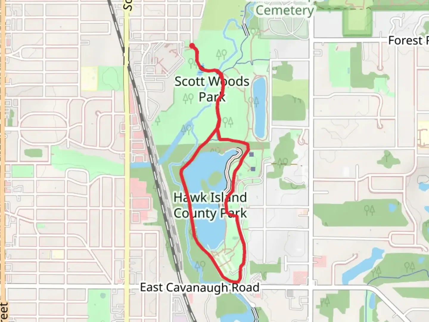 An image depicting the trail Hawk Island County Park Loop via Lansing River Trail and its surrounding area.