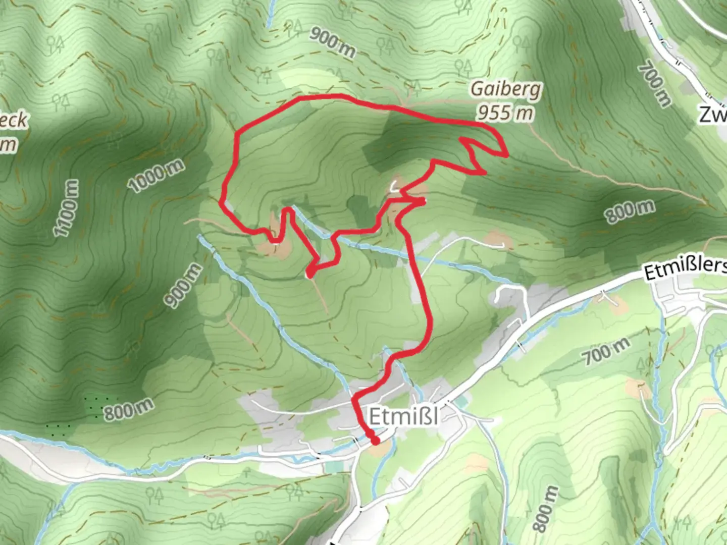 An image depicting the trail Sommerstall-Weg in Etmißl and its surrounding area.