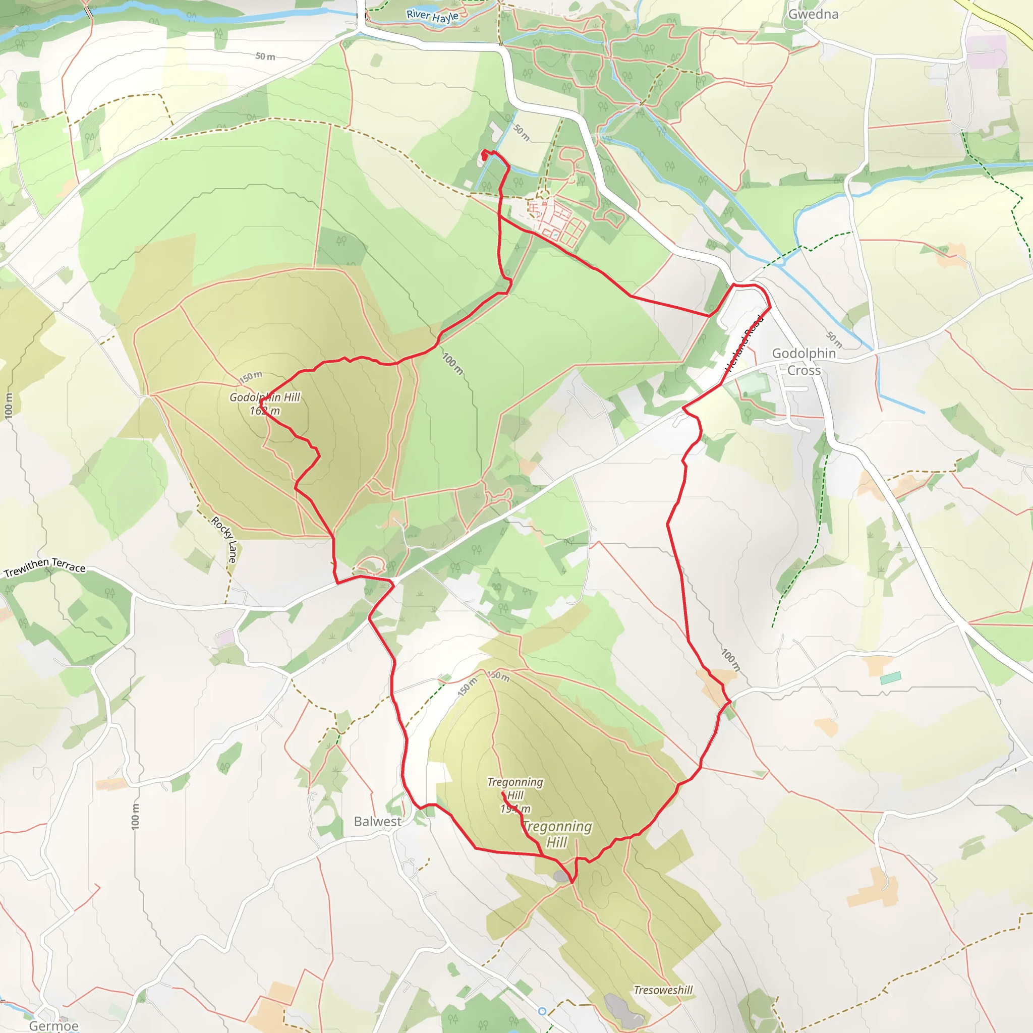 Godolphin Hill and Tregonning Hill Loop mobile static map