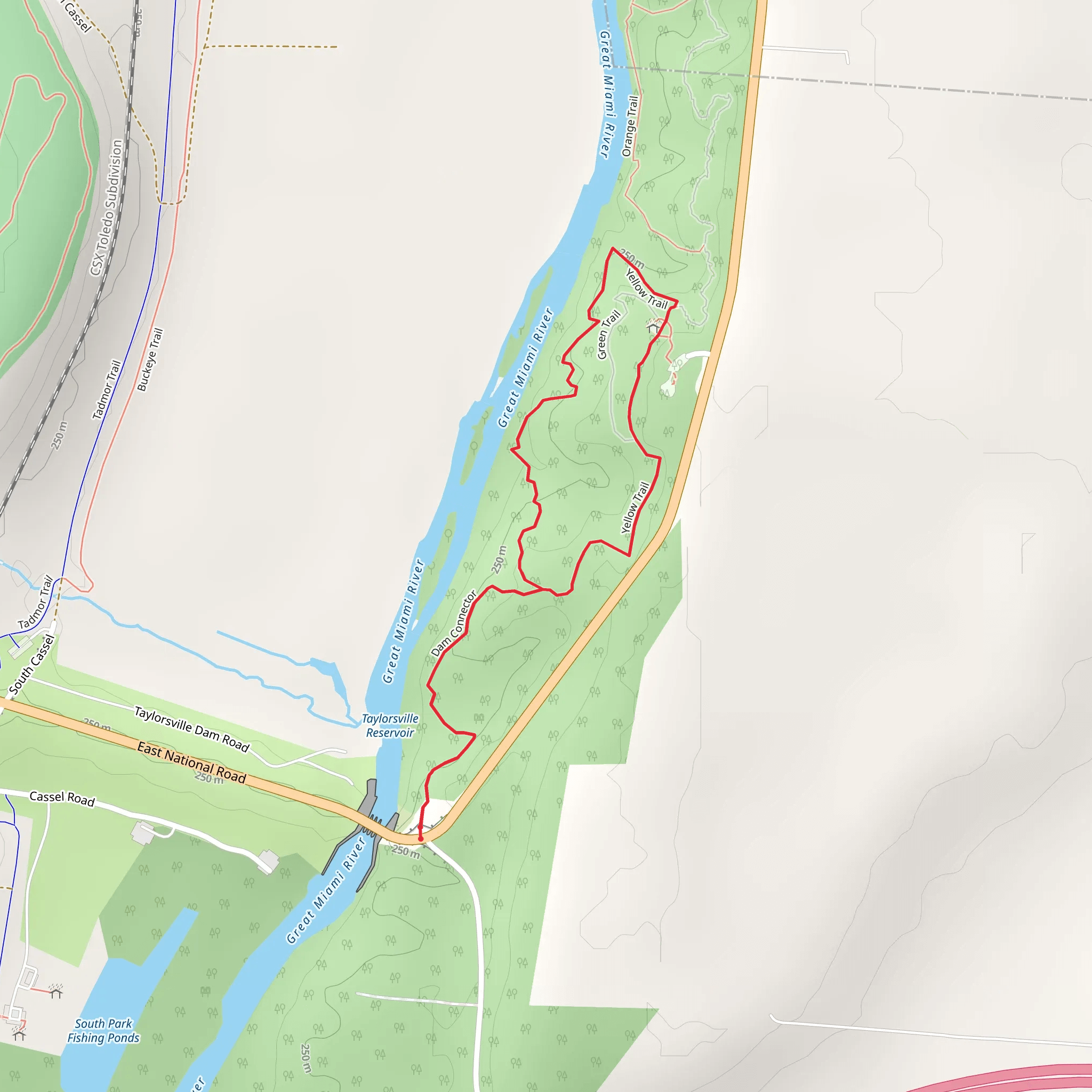 Green and Yellow Loop Trail via Dam Connector mobile static map