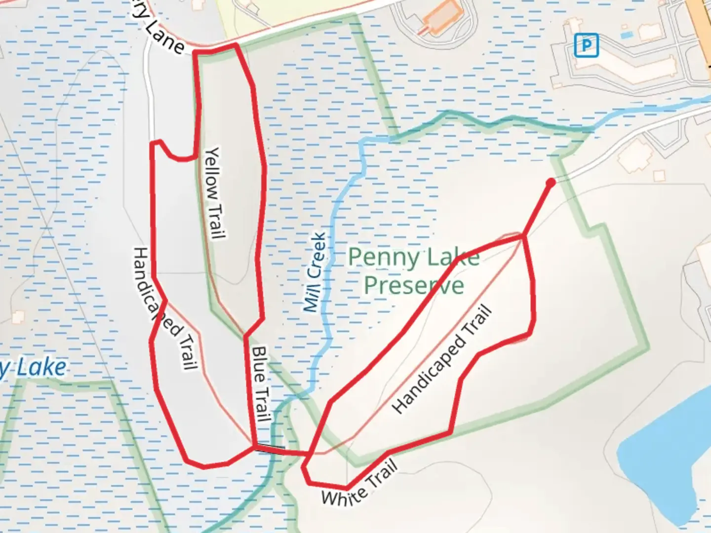 An image depicting the trail White and Blue Trail Loop via Townsend Avenue and its surrounding area.