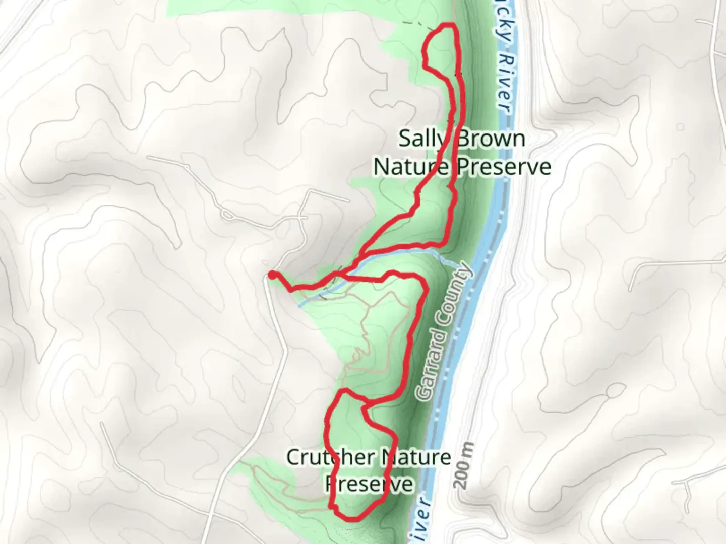An image depicting the trail Crutcher Access - Sally Brown Nature Preserve Loop Trail and its surrounding area.