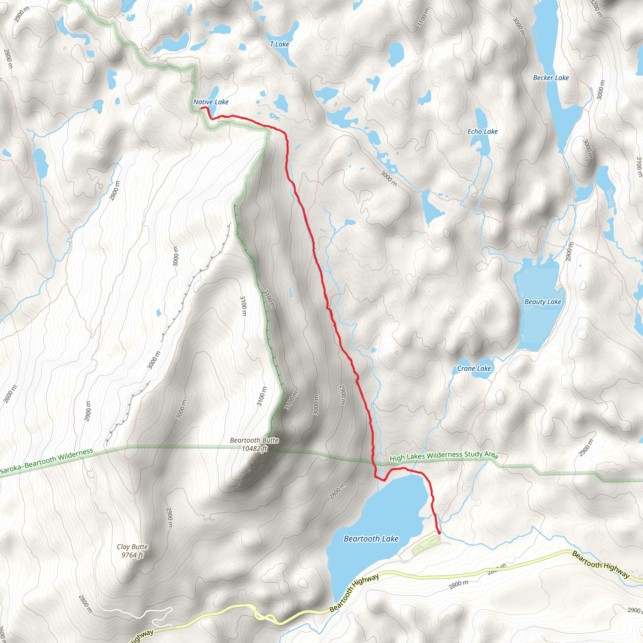 Native Lake via Beartooth Creek Trail mobile static map