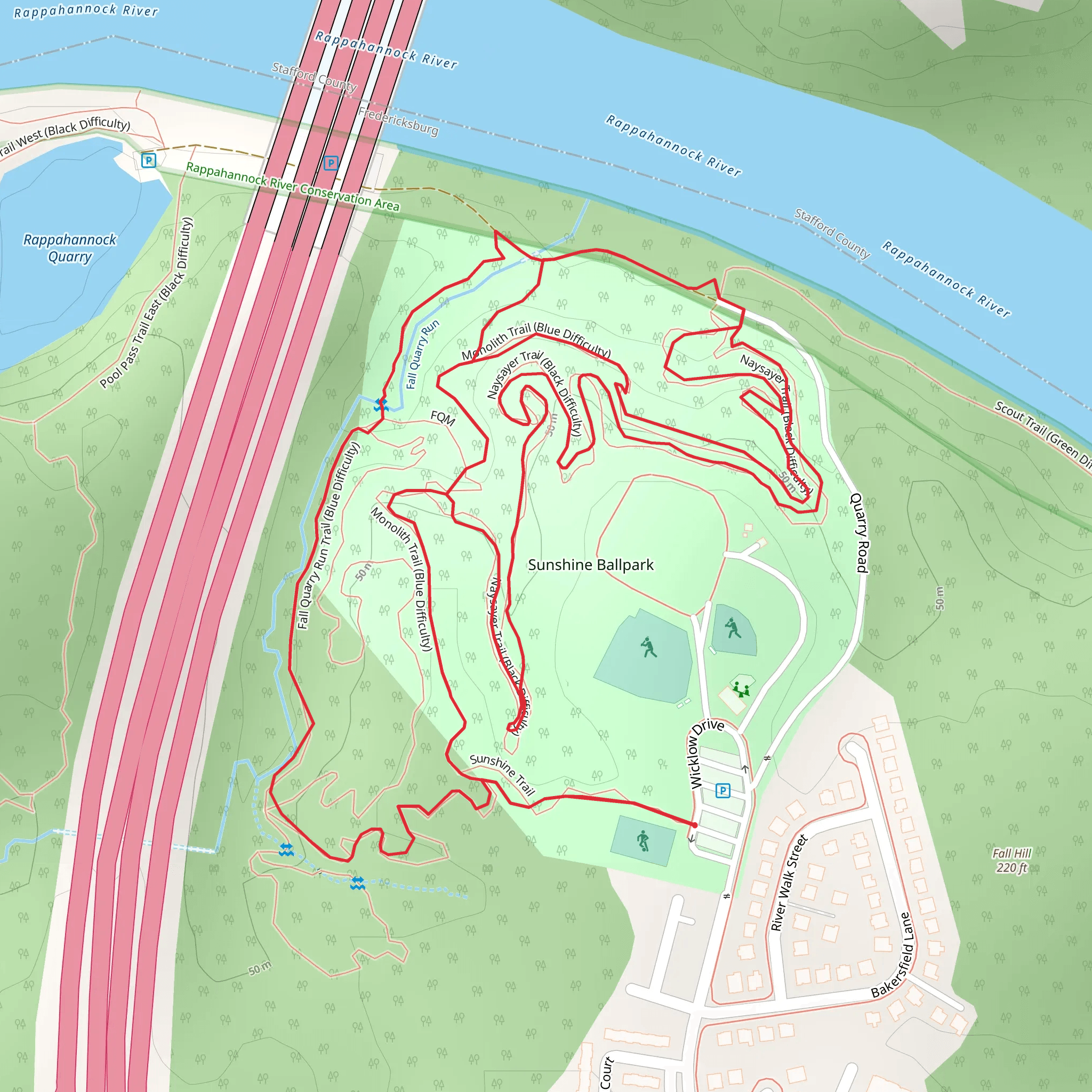 Sunshine, Fall Quarry Run and Naysayer Loop Trail mobile static map