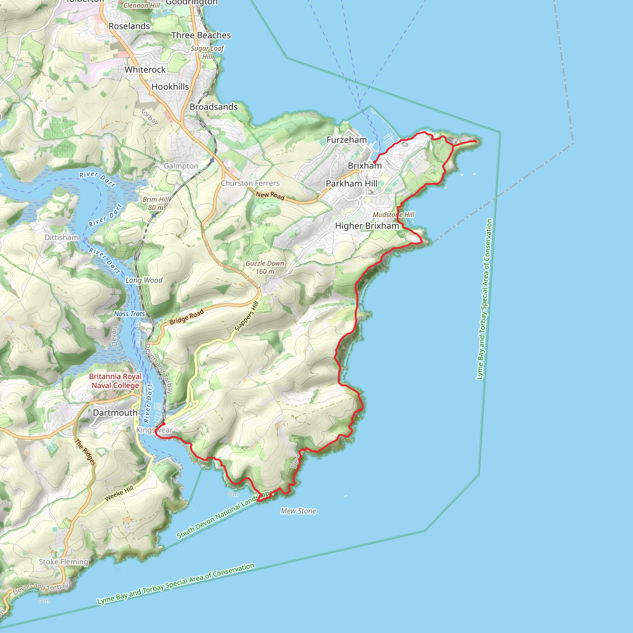 Kingswear to Brixham Walk mobile static map