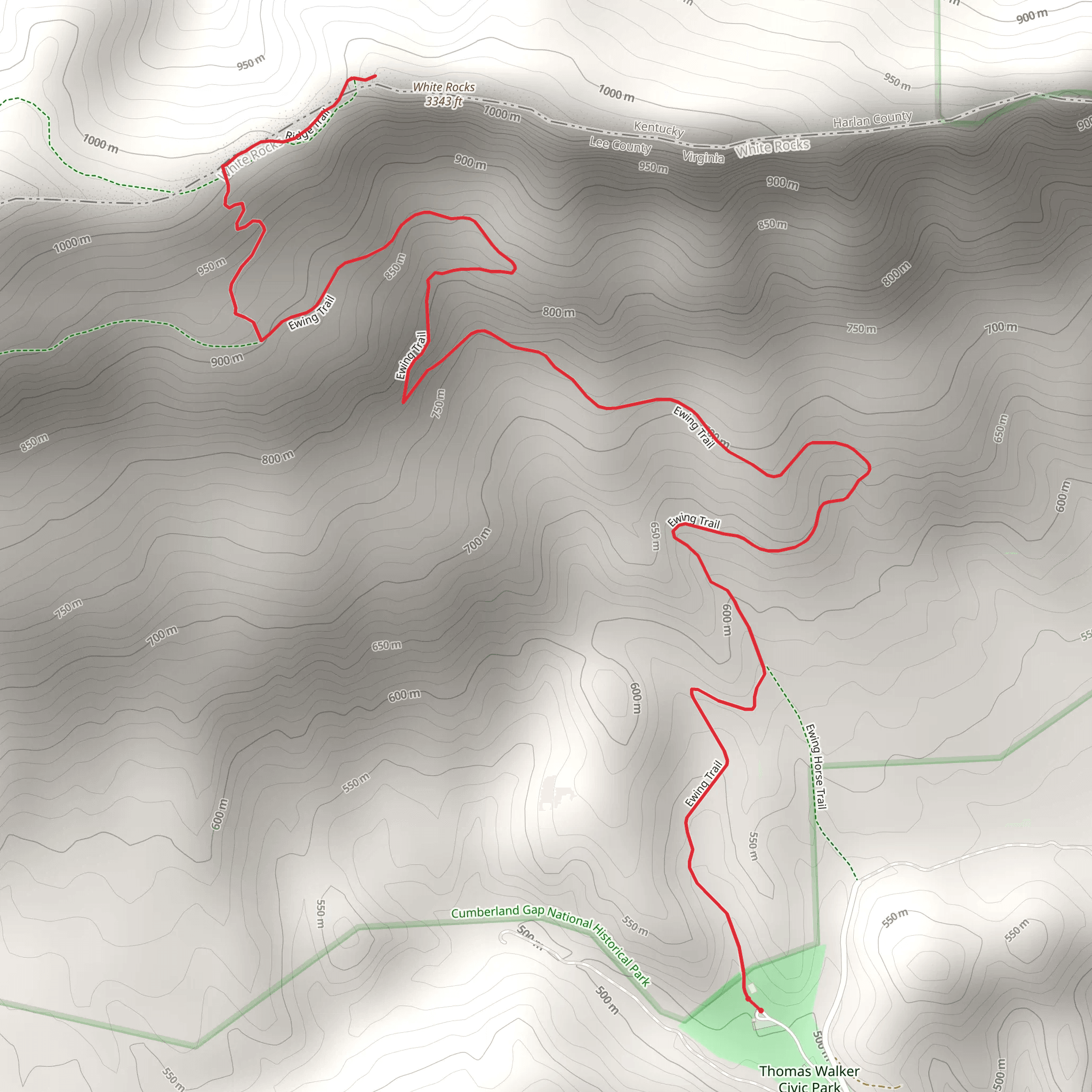 White Rocks via Ewing Trail mobile static map