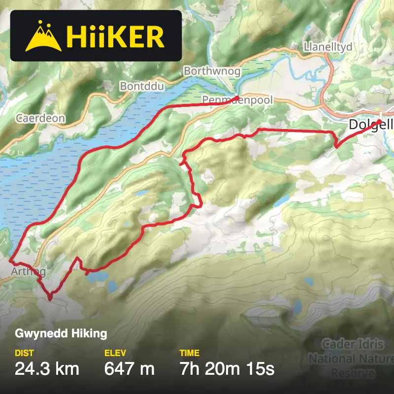 A map preview of the recording Gwynedd Hiking.