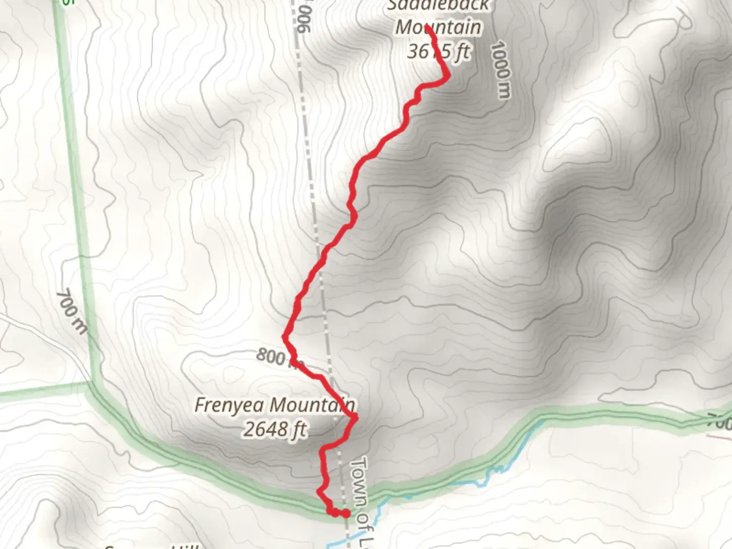 An image depicting the trail Saddleback Mountain and Frenyea Mountain and its surrounding area.