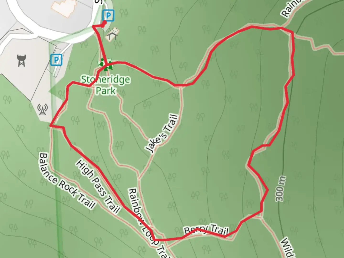 An image depicting the trail High Pass Trail, Berry Trail and Wild Trail and its surrounding area.