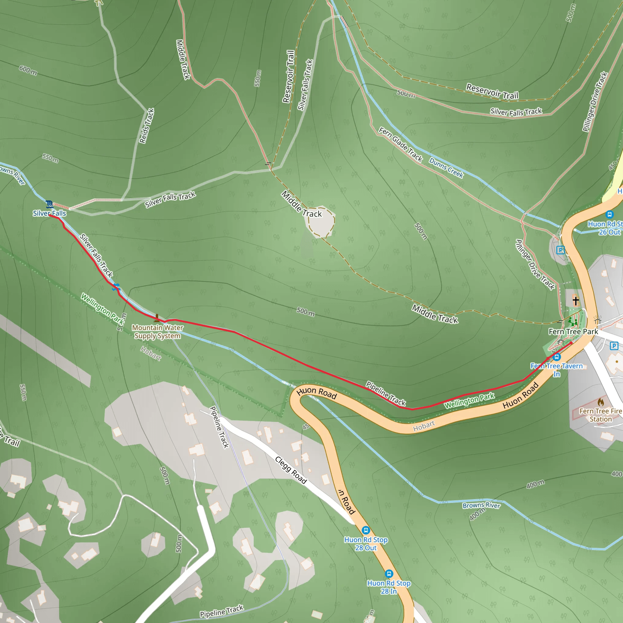Fern Tree Park to Silver Falls Trail mobile static map