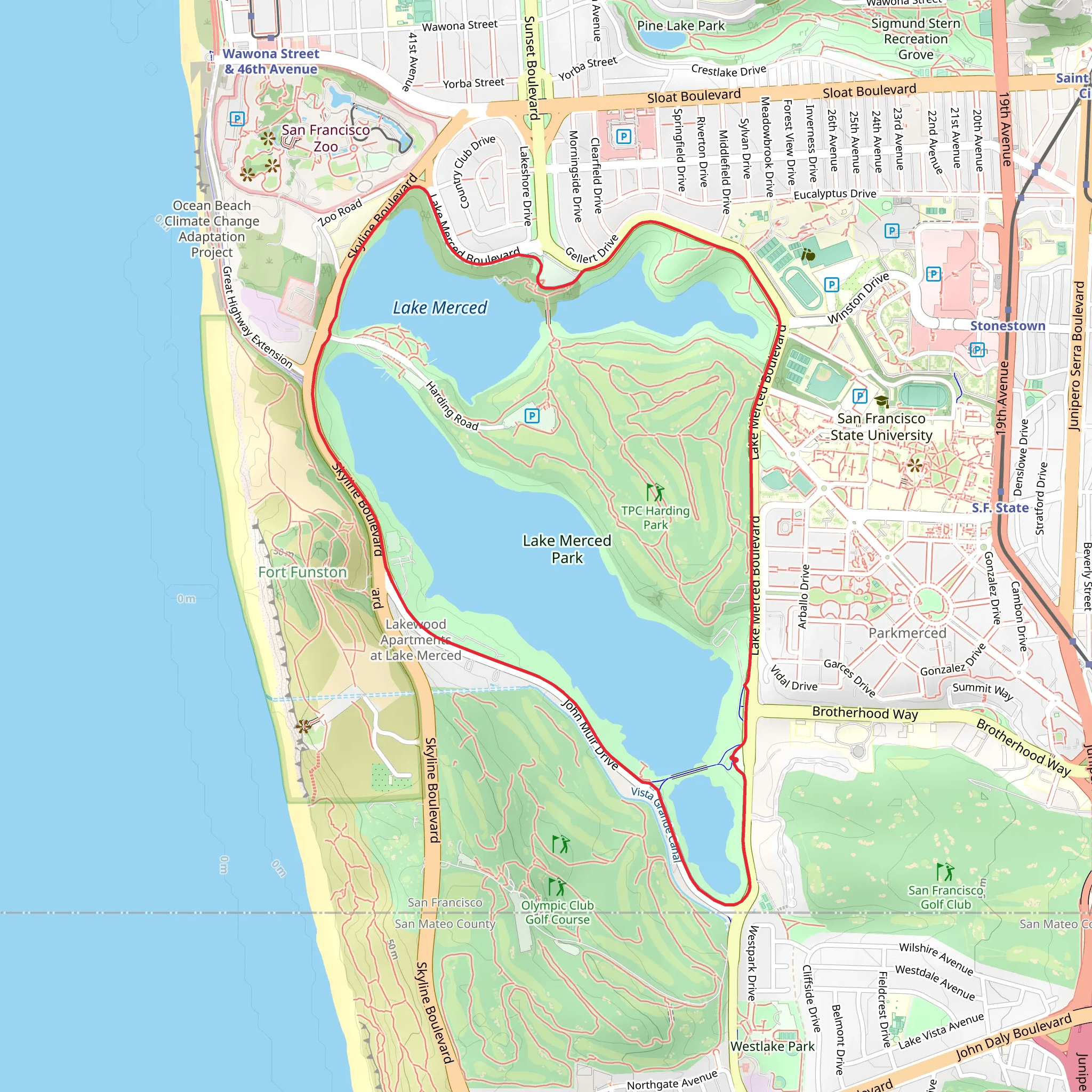 Lake Merced Loop mobile static map