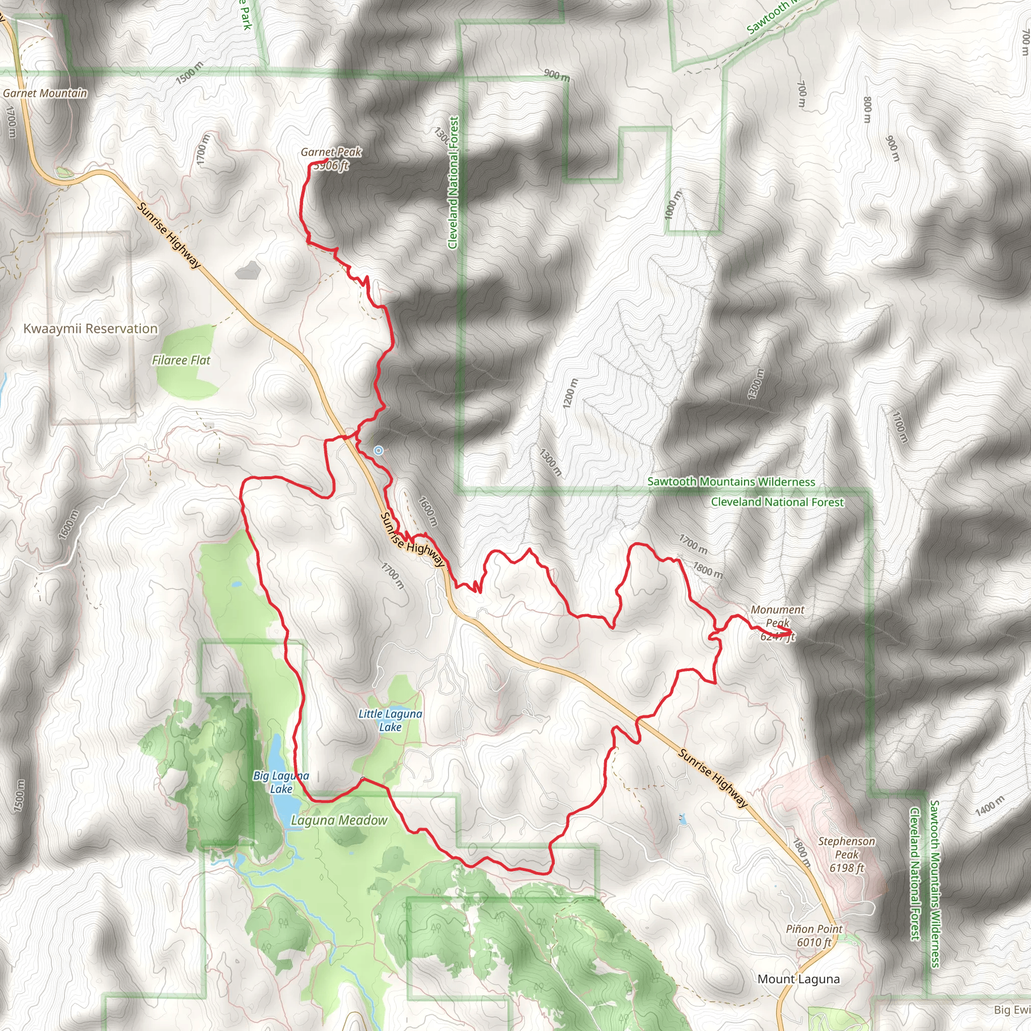Big Laguna Trail, Monument Peak and Garnet Peak Loop mobile static map