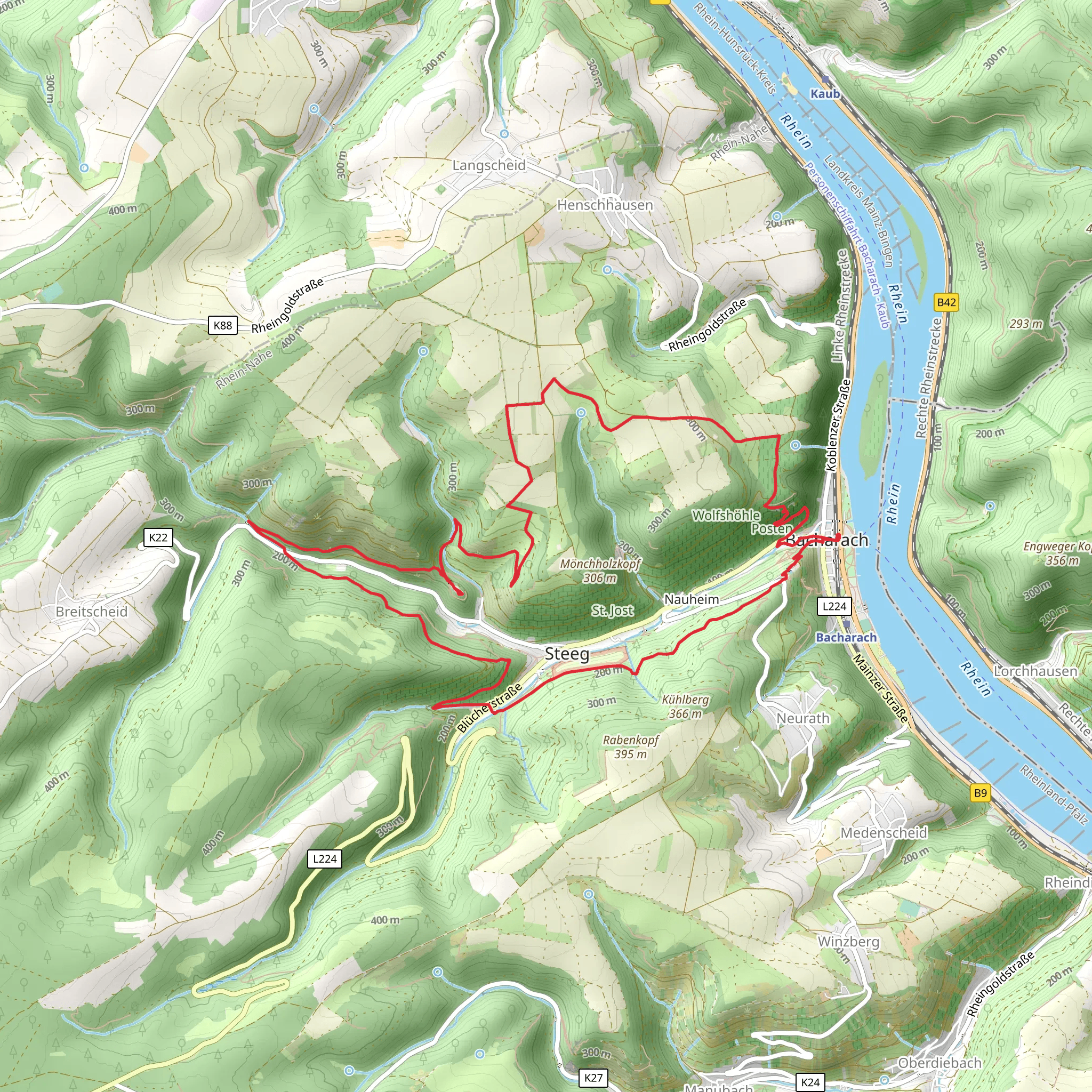 Weinwanderweg, Rheinblickchleife and Erlebnis Wanderweg mobile static map