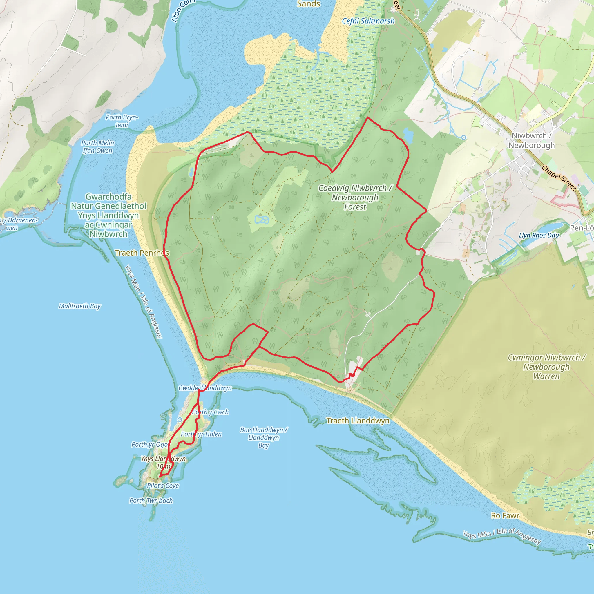 Newborough Forest Loop mobile static map